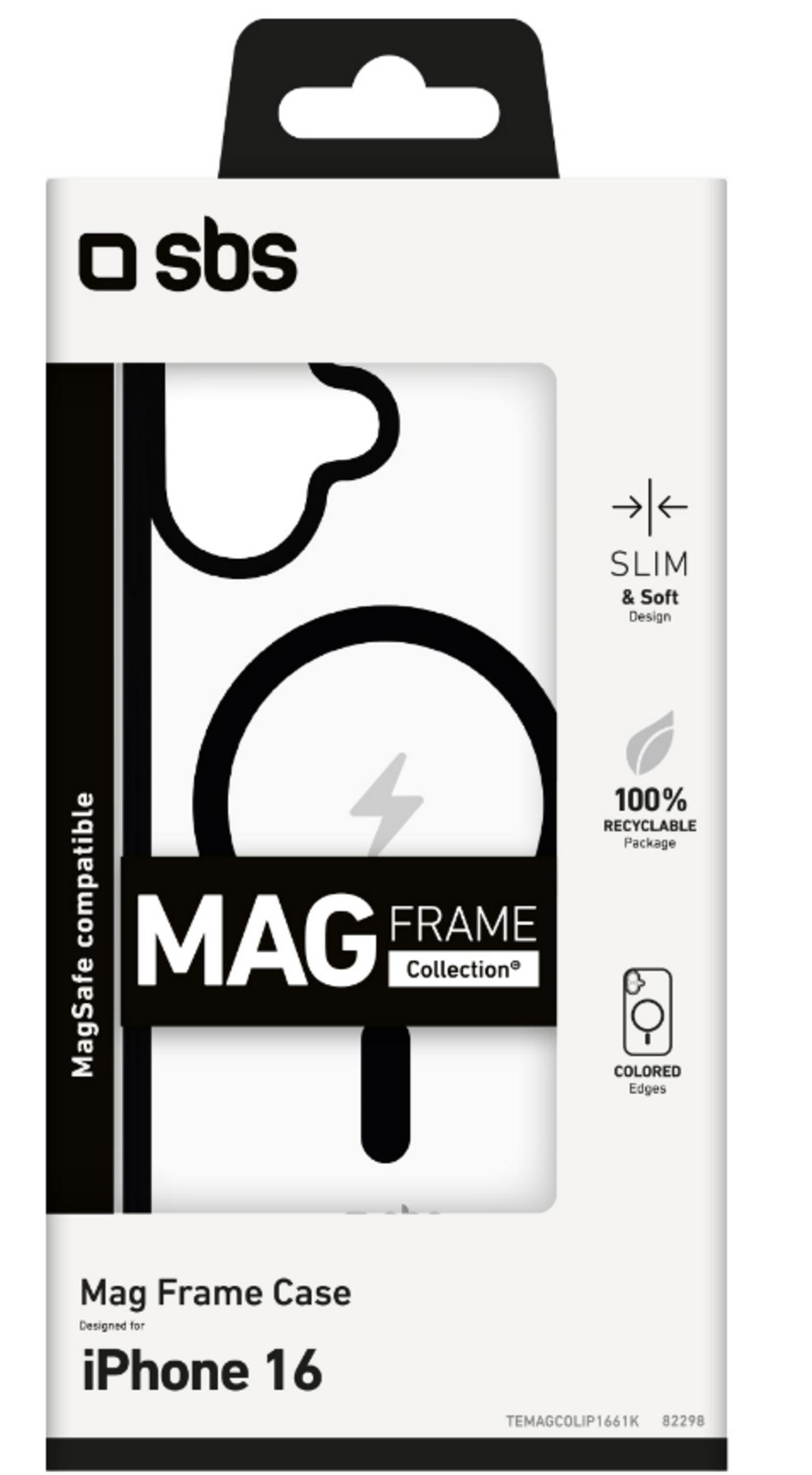 Custodia SBS Mag Frame per iPhone 16, design sottile, compatibile MagSafe.