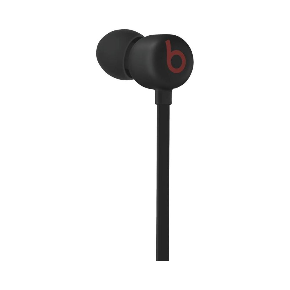 Czarny słuchawka douszna z czerwonym logo Beats.