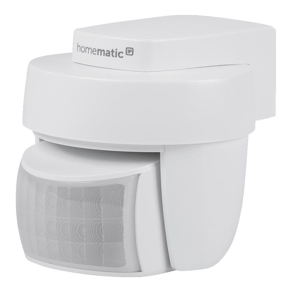 Biały czujnik ruchu Homematic IP z widoczną powierzchnią soczewki.