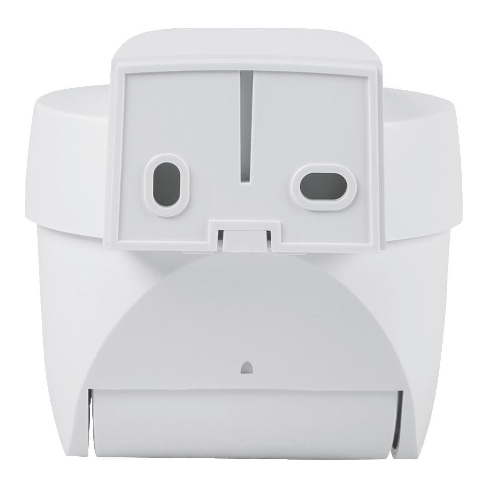 Biały dozownik z uchwytem na rolkę i wąskim otworem.