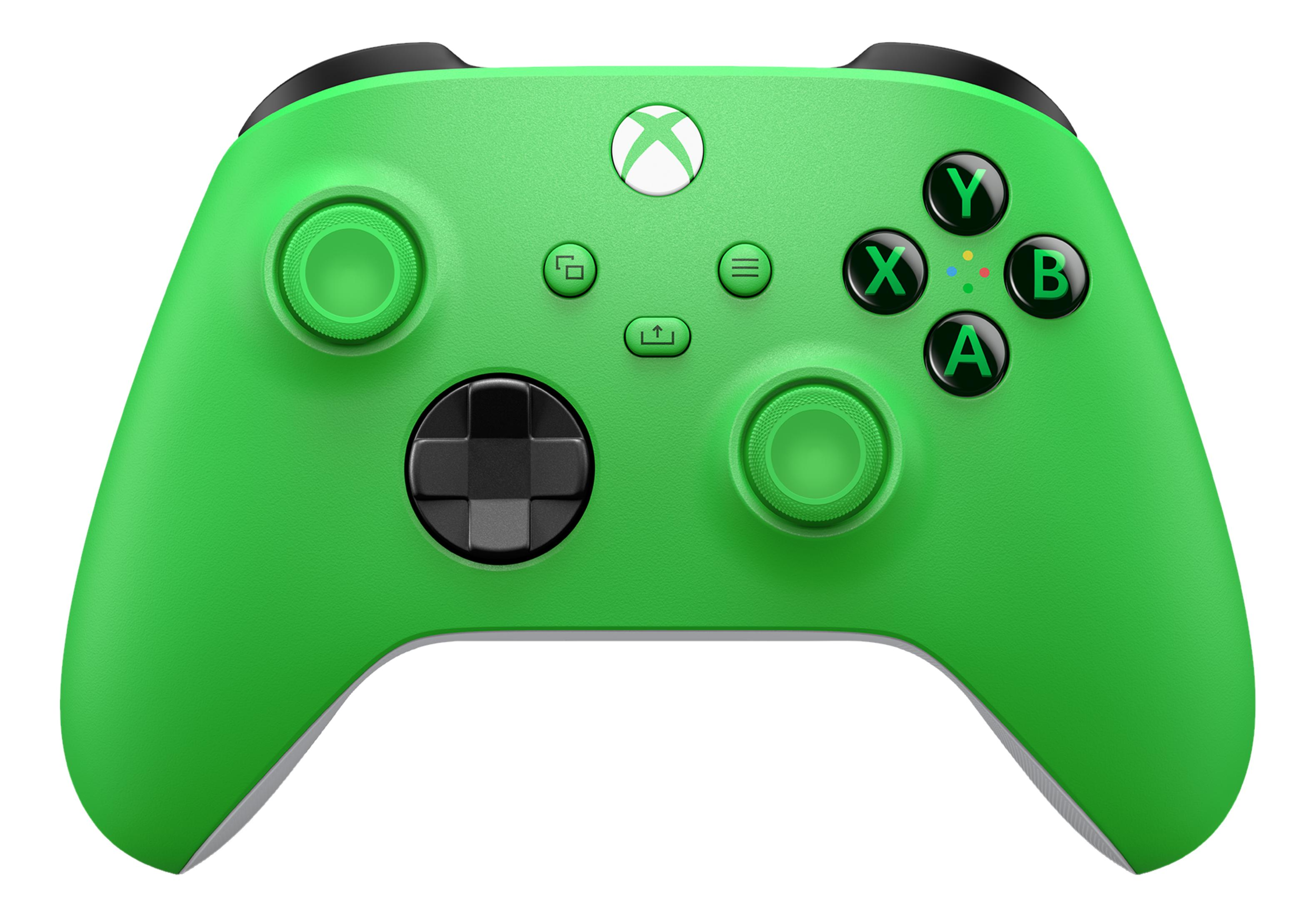 Un controller Xbox verde con pulsanti neri e accenti argentati.
