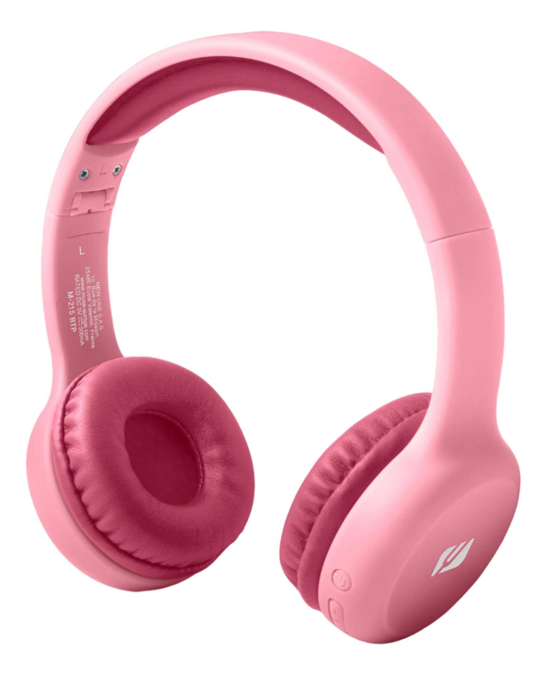 Różowe słuchawki nauszne z wyściełanym pałąkiem.