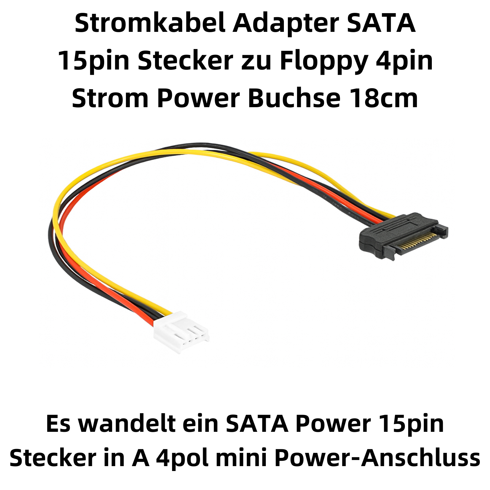 SATA auf 4-Pin Floppy Stromadapter mit roten, gelben, schwarzen Kabeln.