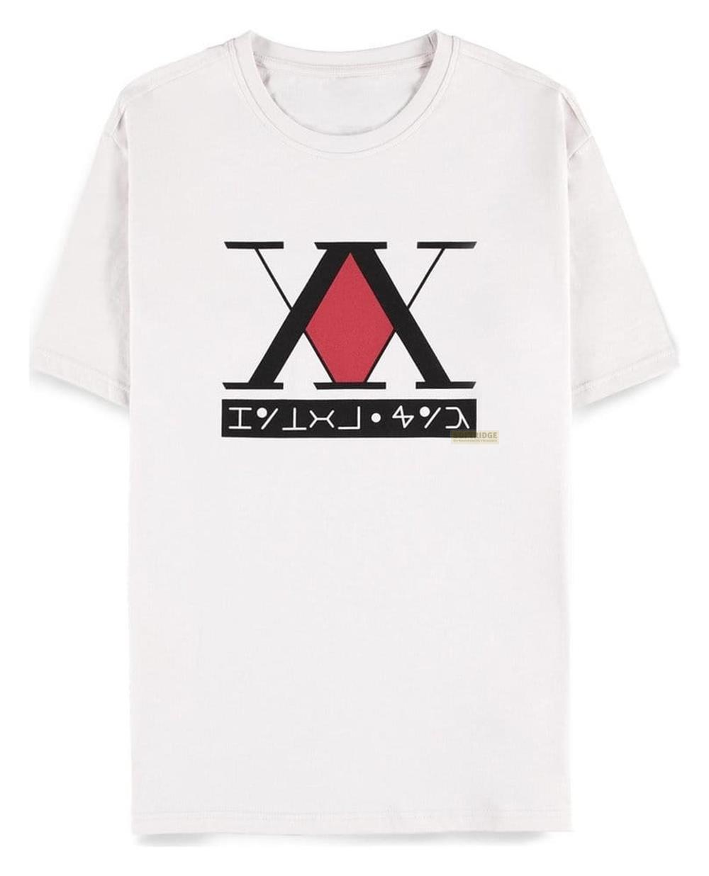 Weißes T-Shirt mit schwarzem und rotem 'XX'-Symbol und japanischen Schriftzeichen.