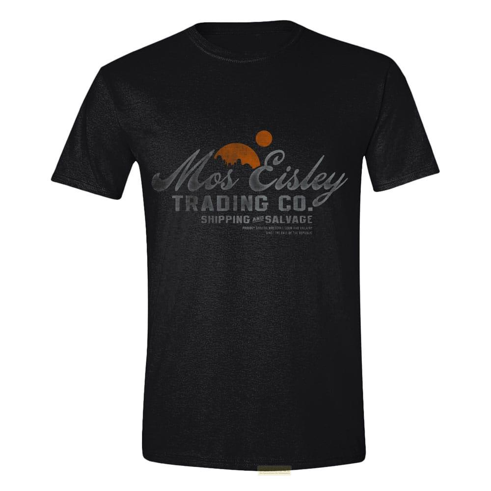 Schwarzes T-Shirt mit Mos Eisley Trading Co. Aufdruck, Versand & Bergung.