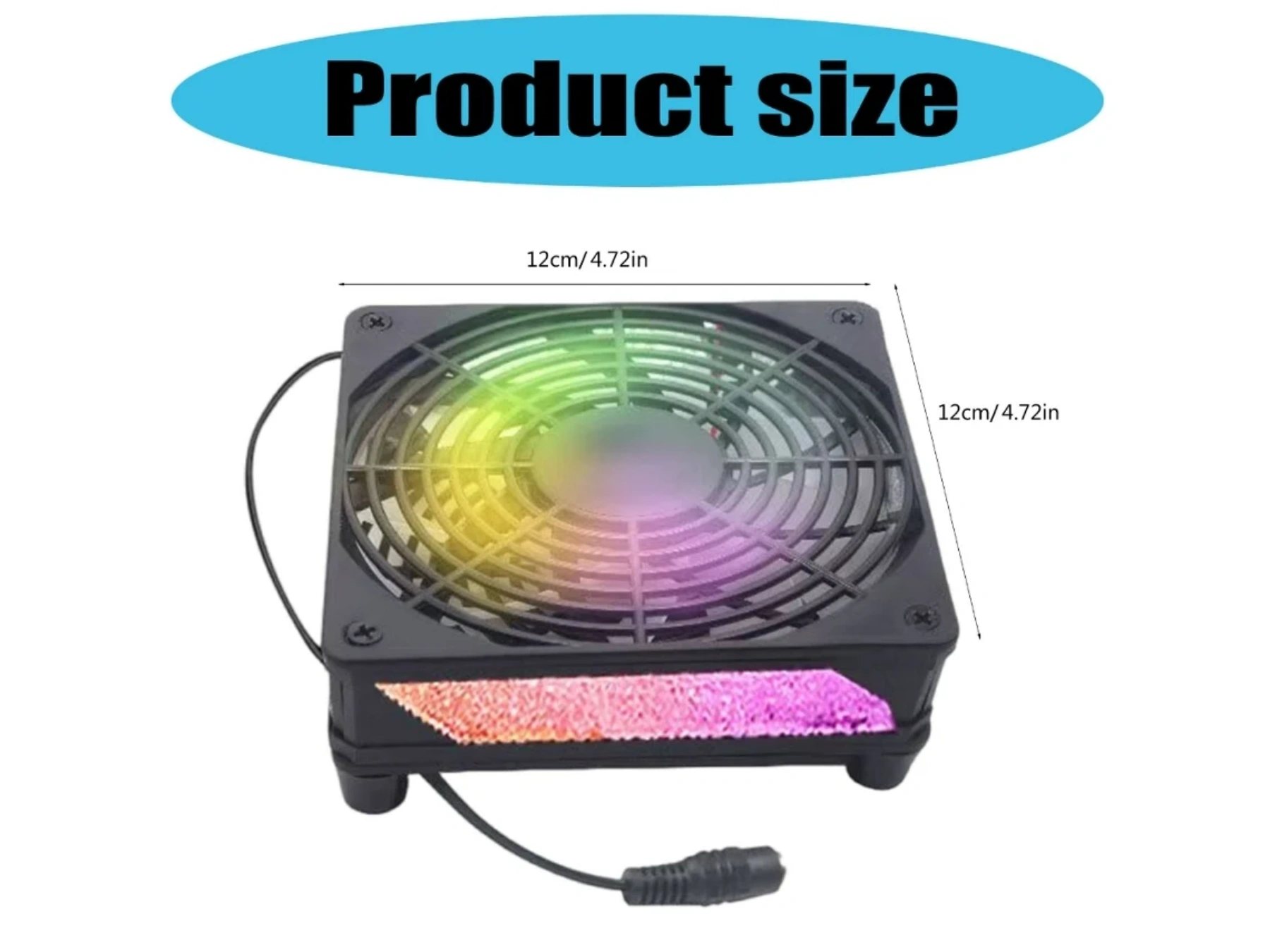 Ein schwarzer Lüfter mit RGB-Beleuchtung, 12cm groß.