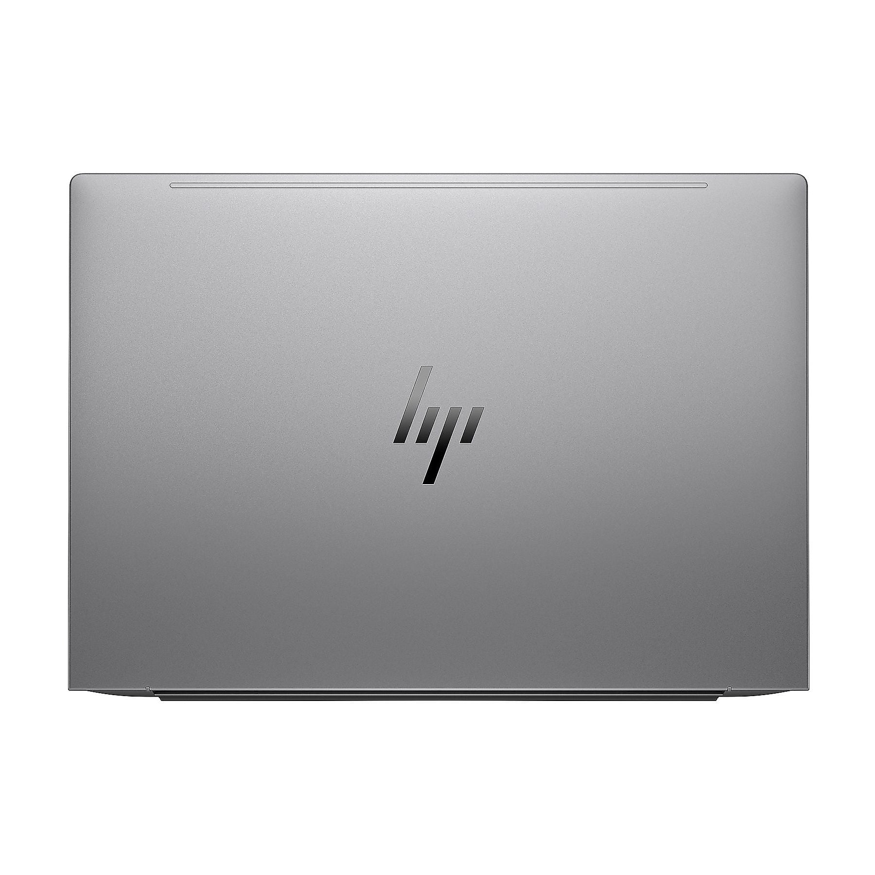 Laptop argentato chiuso con logo HP sul coperchio.
