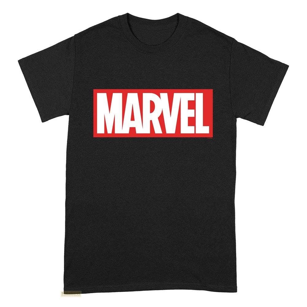 Schwarzes T-Shirt mit dem roten Marvel-Logo.