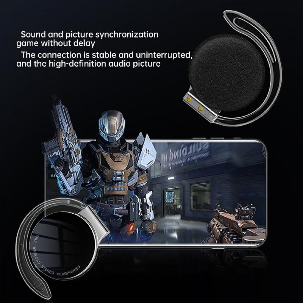 Kopfhörer mit einem Soldaten im Spiel auf einem Handy.
