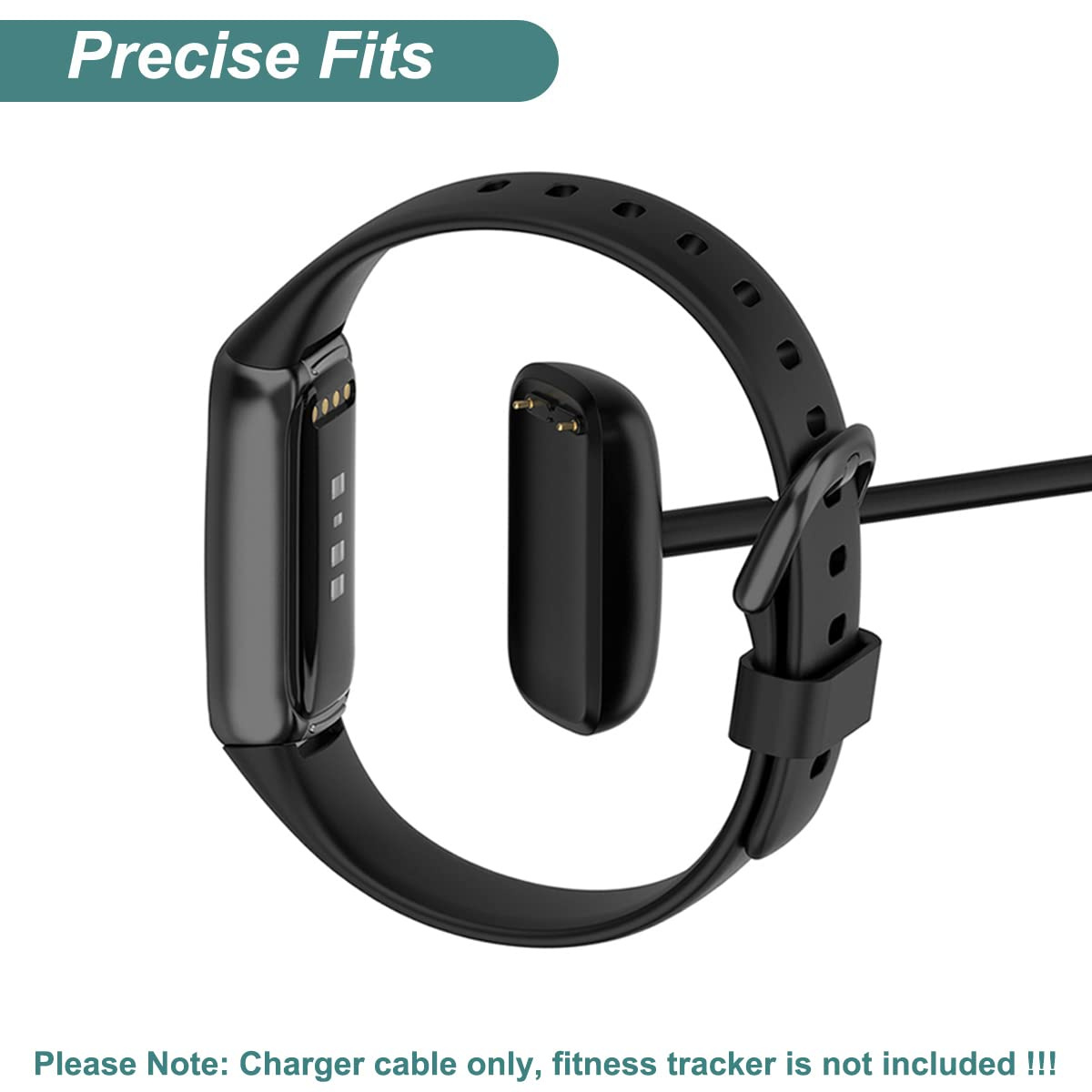 Schwarzes Ladegerät für Fitness-Tracker mit Kabel und Ladeclip.
