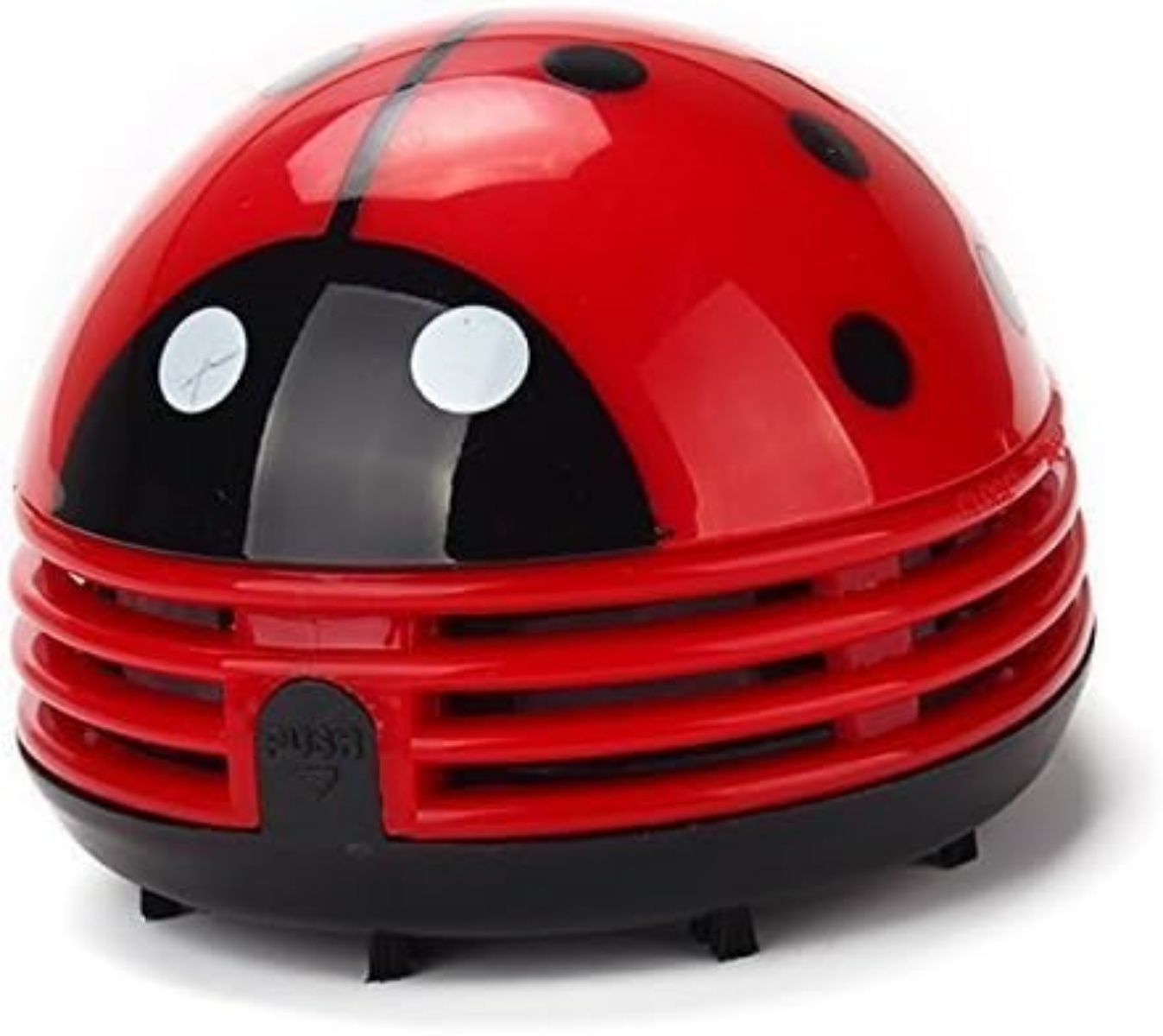 Ein roter Marienkäfer-Mini-Staubsauger mit schwarzen Punkten und Augen.