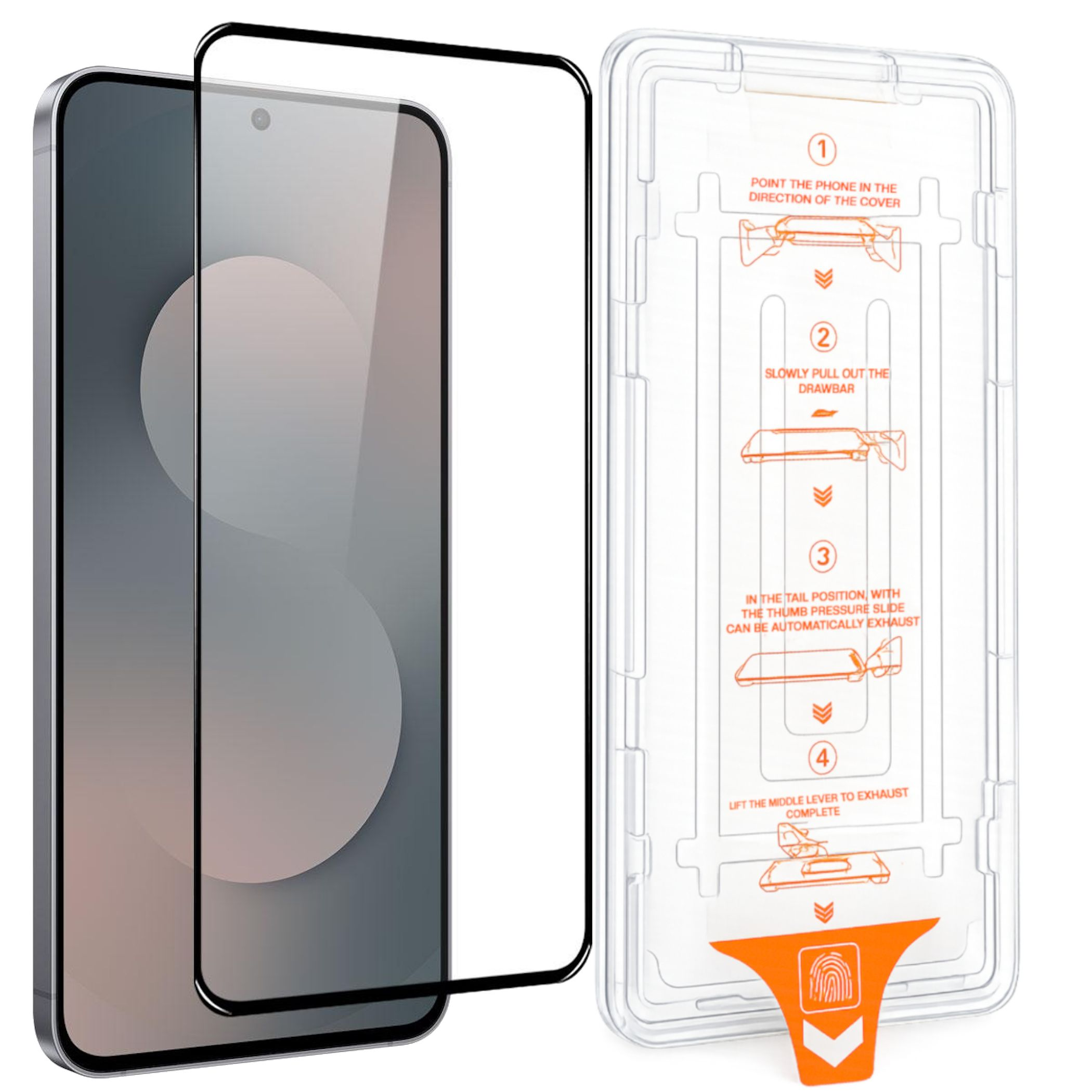 Ein Smartphone-Displayschutz mit Installationshilfe.
