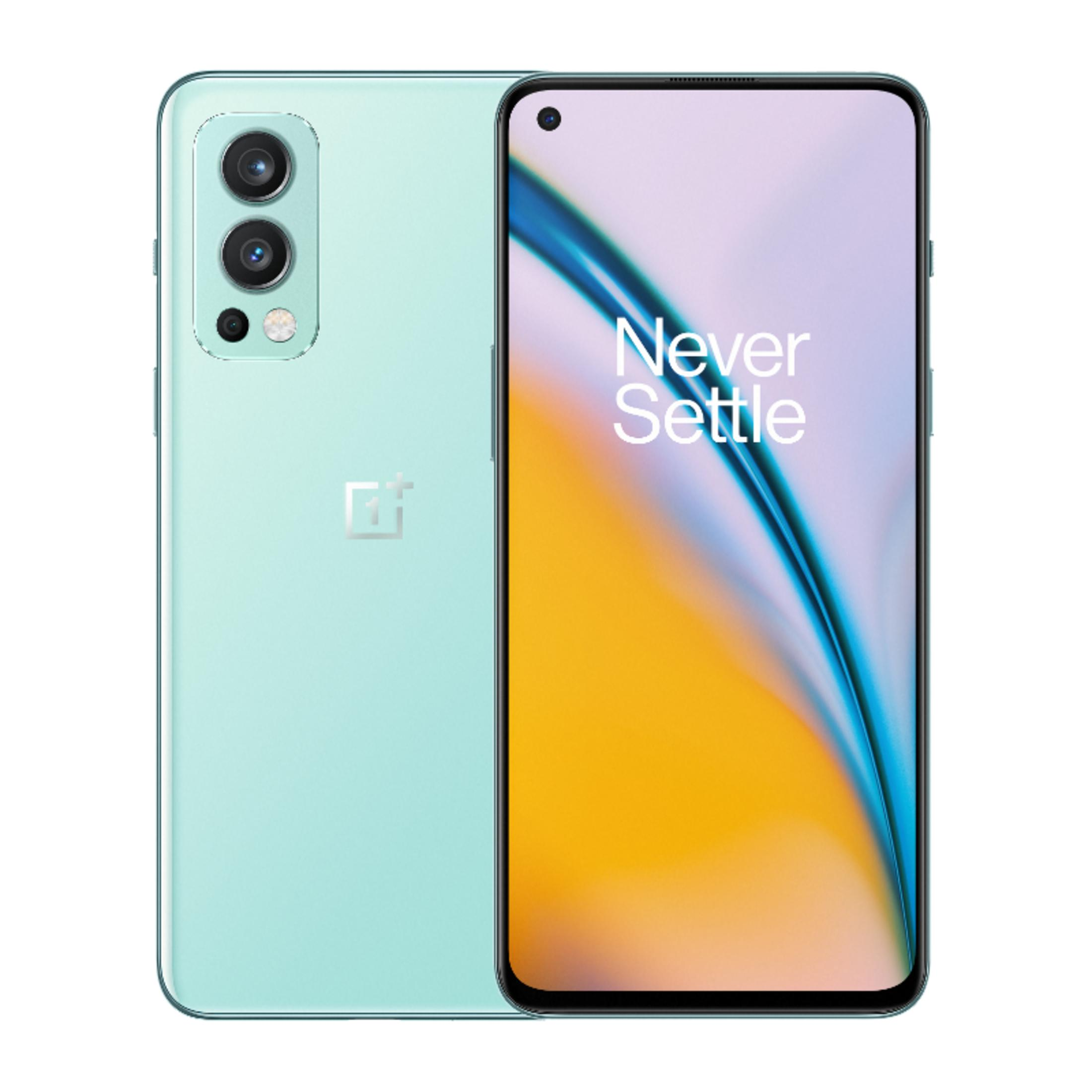 Ein hellgrünes Smartphone mit drei Kameras auf der Rückseite und einem Bildschirm.