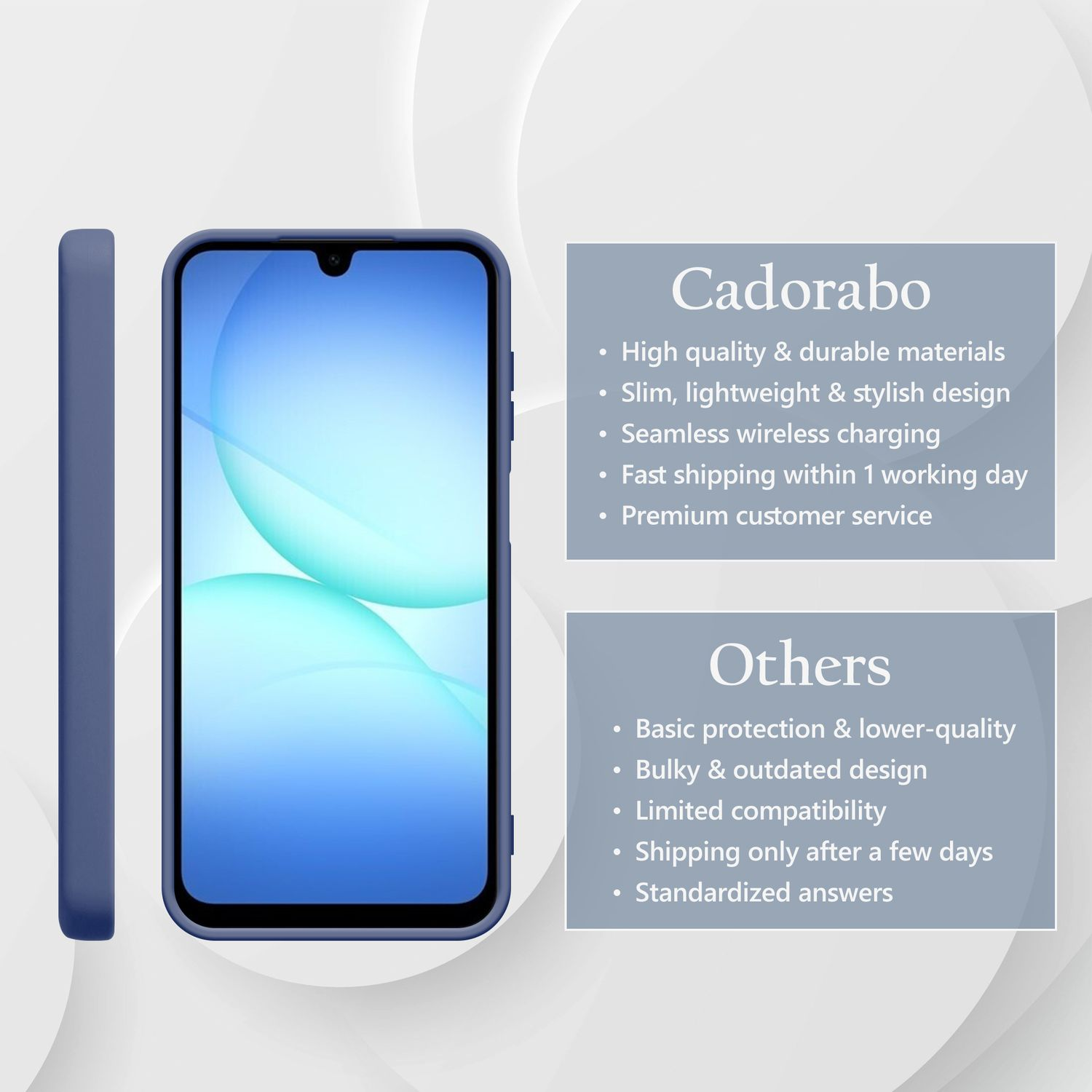 Ein blaues Handycase und ein Smartphone werden gezeigt.