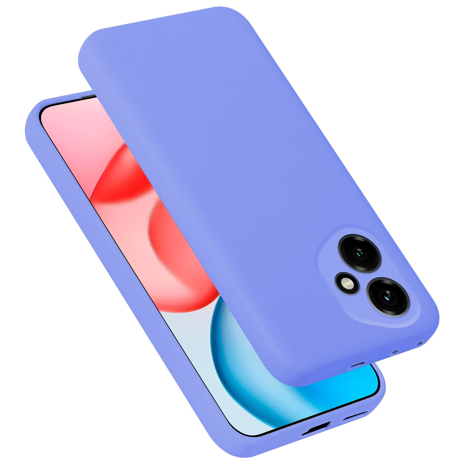 Eine lila Hülle für ein Smartphone mit einem Kameramodul.