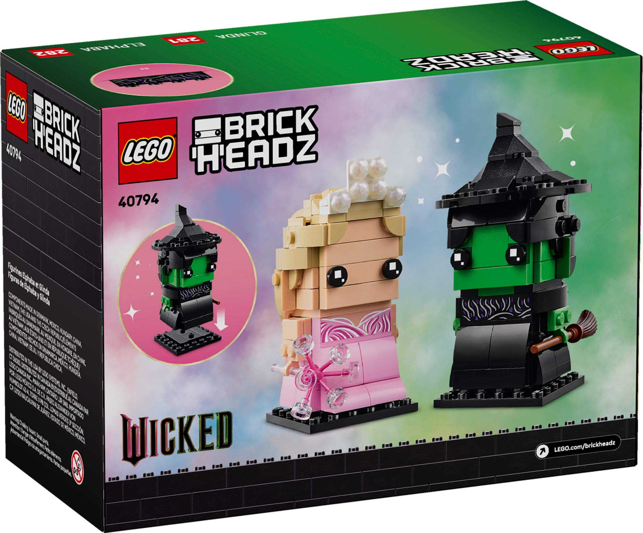 LEGO BrickHeadz "Wicked" Box mit Figuren von Elphaba und Glinda.