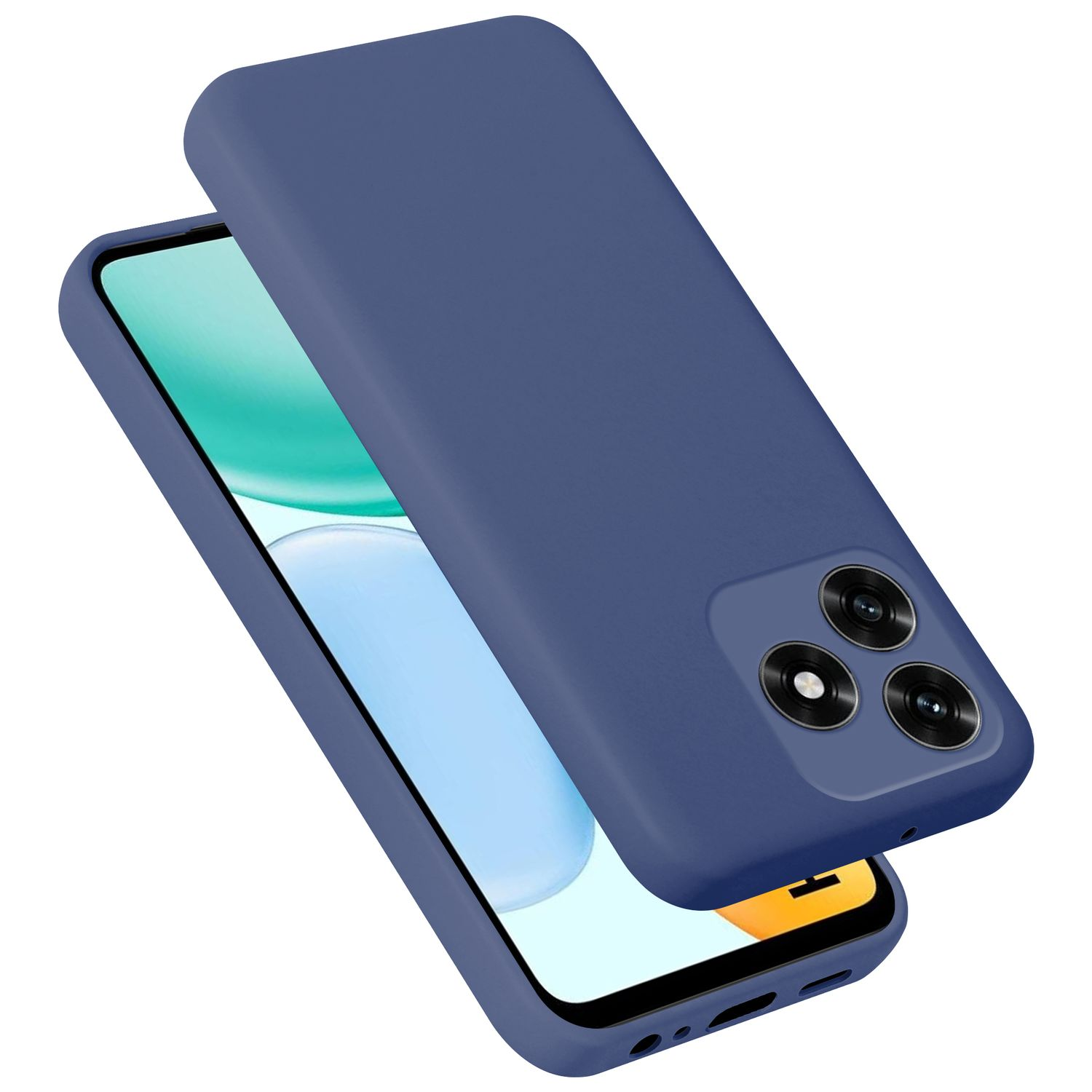 Dunkelblauer Schutzhülle für ein Smartphone mit dreifacher Kamera.