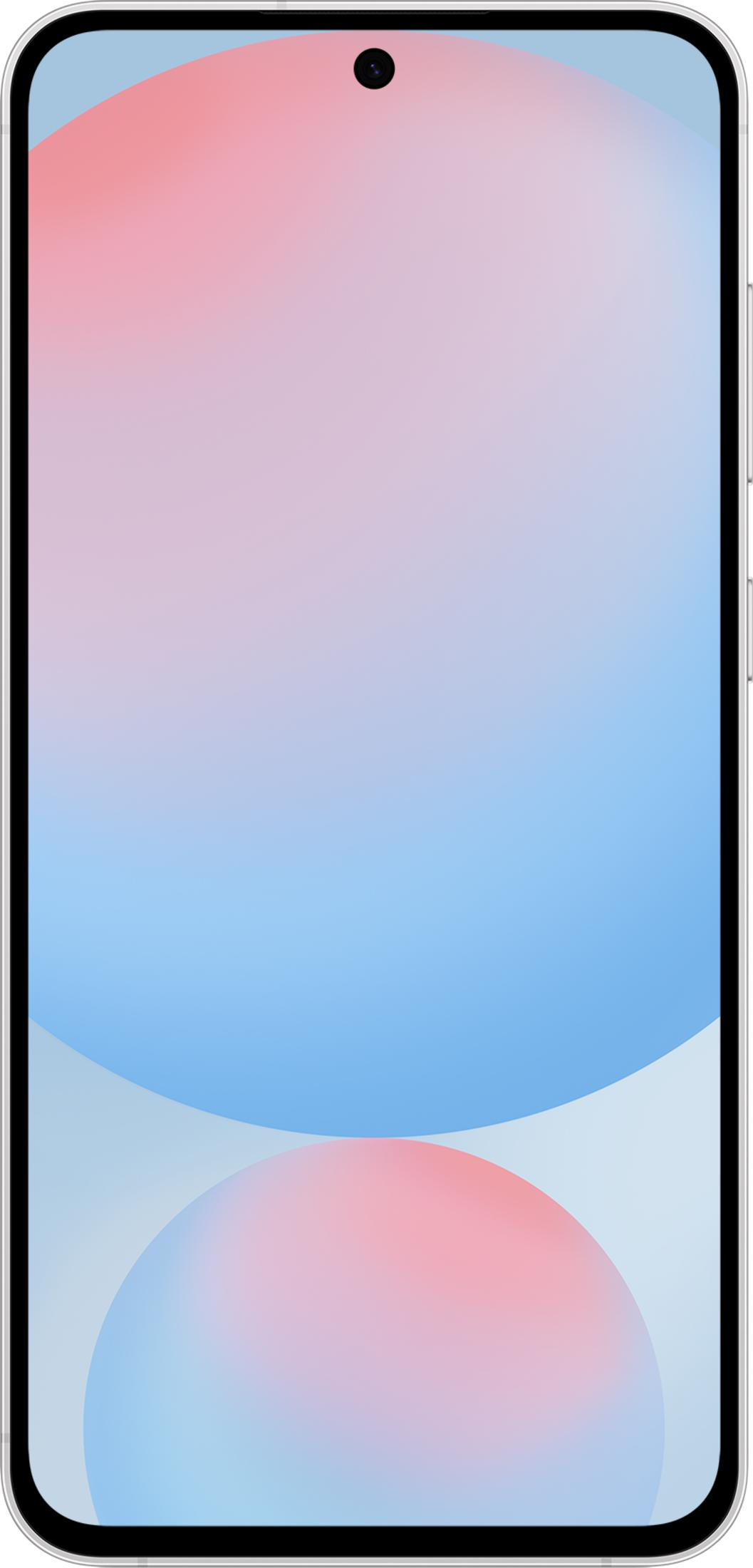 Smartfon z tapetą w gradientach niebieskiego i różowego.