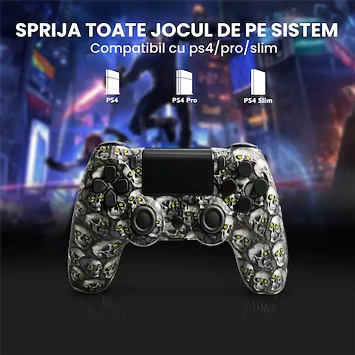 Ein PlayStation 4 Controller mit Totenkopfmuster, kompatibel mit PS4/Pro/Slim.