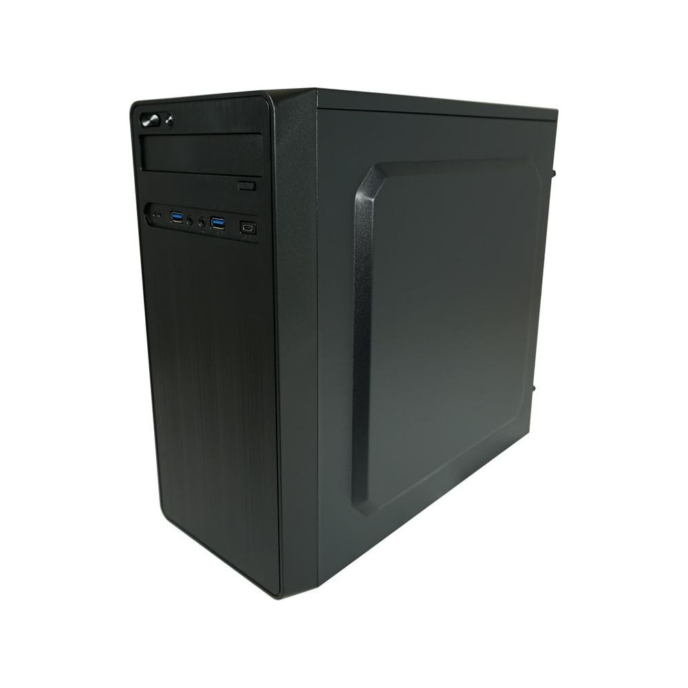 Case del computer nero con porte anteriori e alloggiamenti.