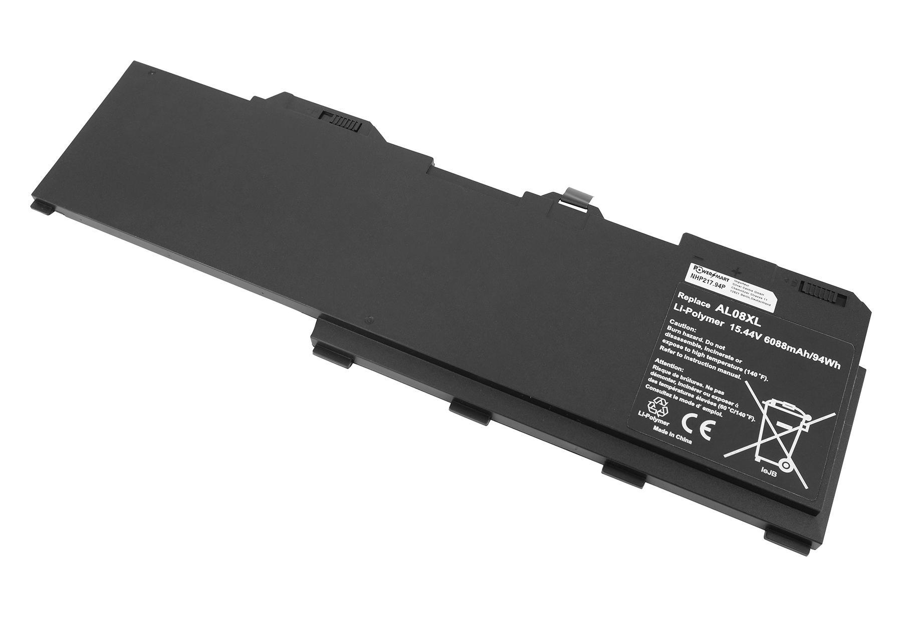 Schwarzer Li-Polymer Akku mit Aufkleber für AL08XL, 15.44V, 6088mAh.