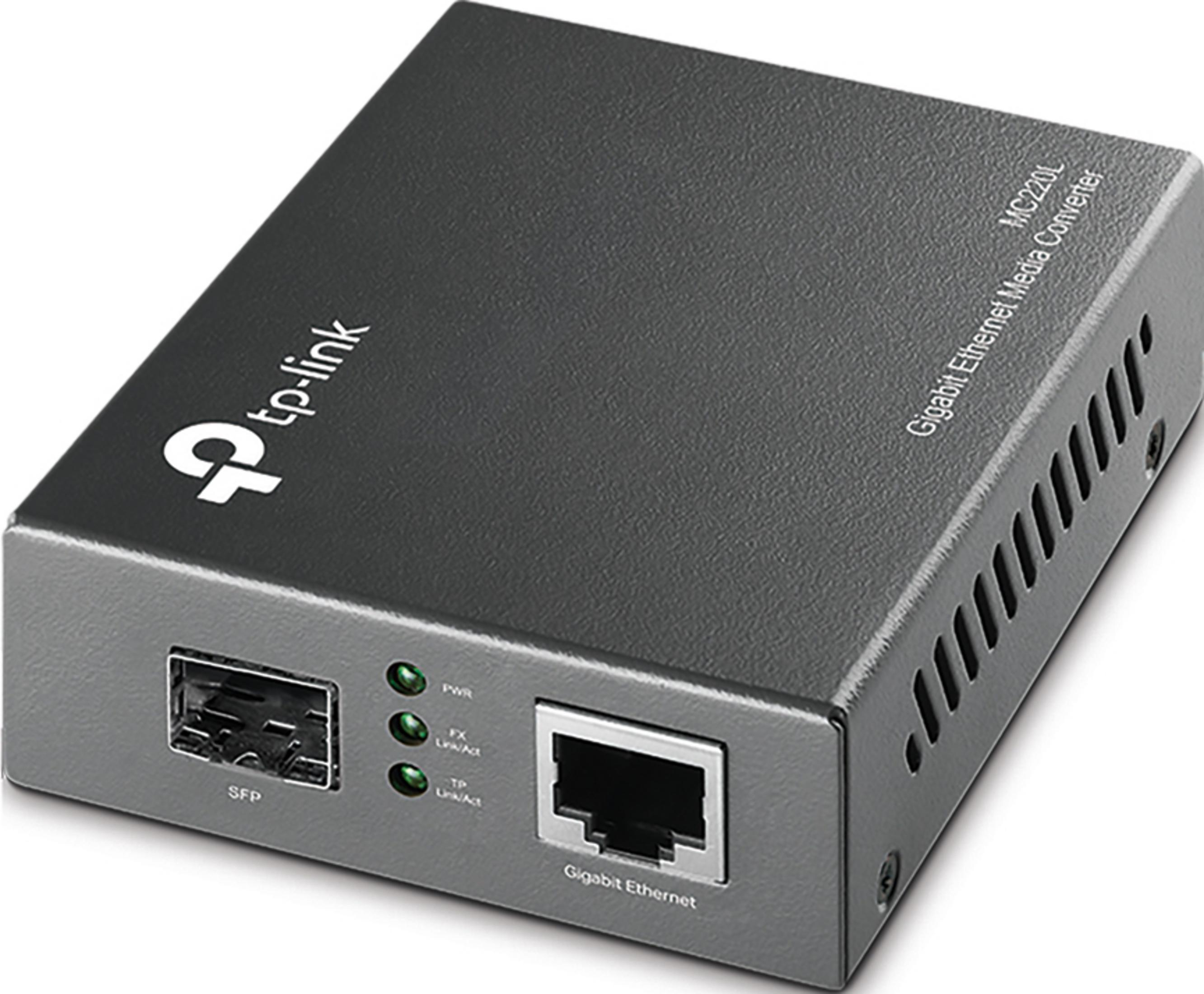 TP-Link medya dönüştürücü SFP ve Gigabit Ethernet bağlantı noktaları.
