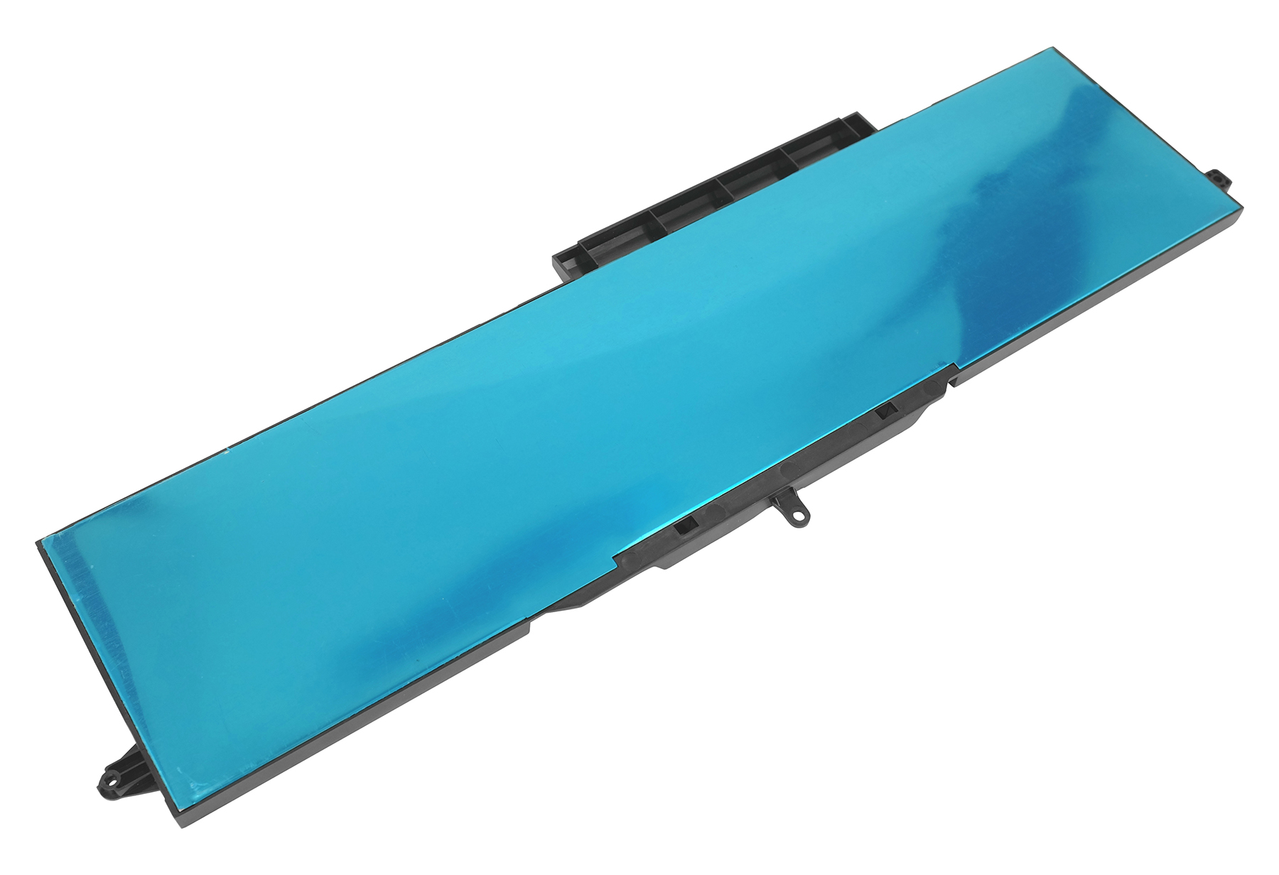 Ein schlankes, blaues Laptop-Akku-Pack mit schwarzen Anschlüssen.