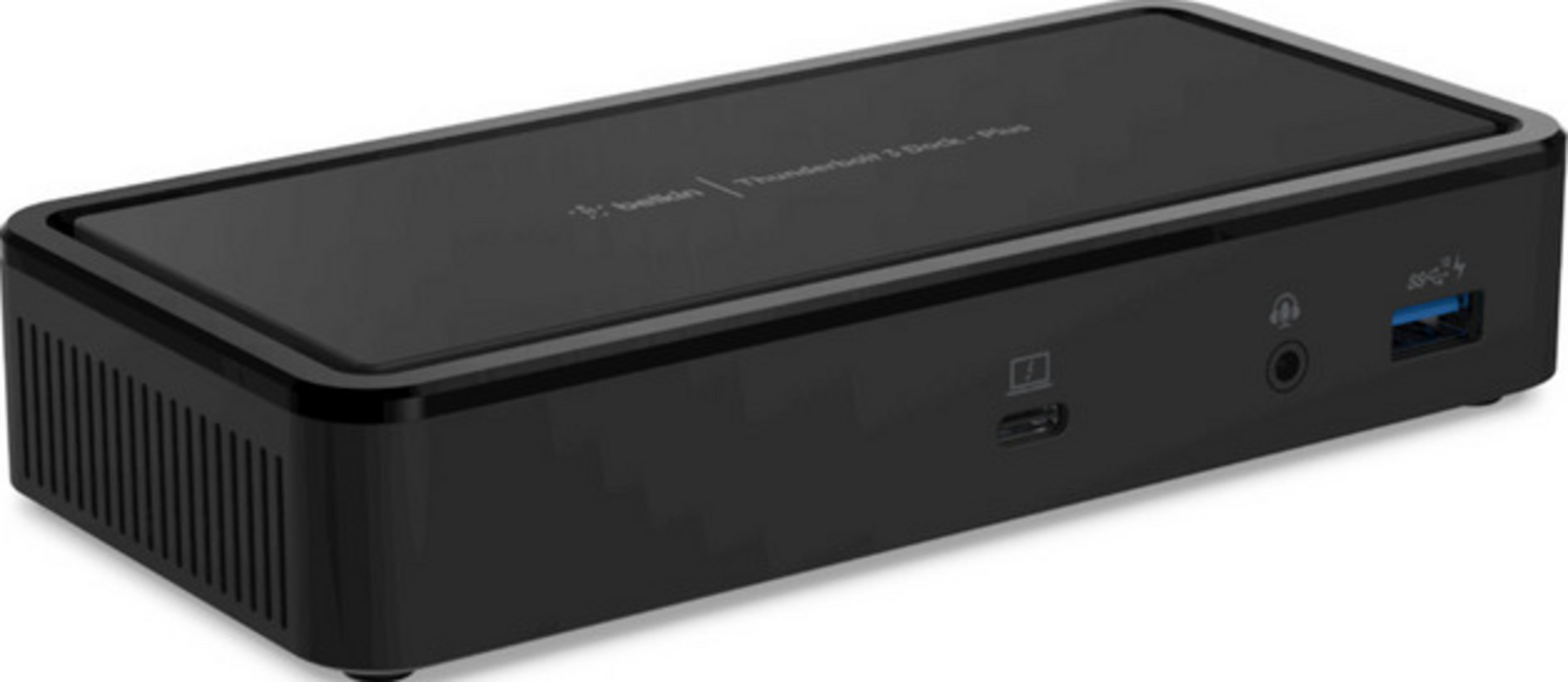 Dock Thunderbolt 3 nero con porte: USB-C, cuffie, USB-A.