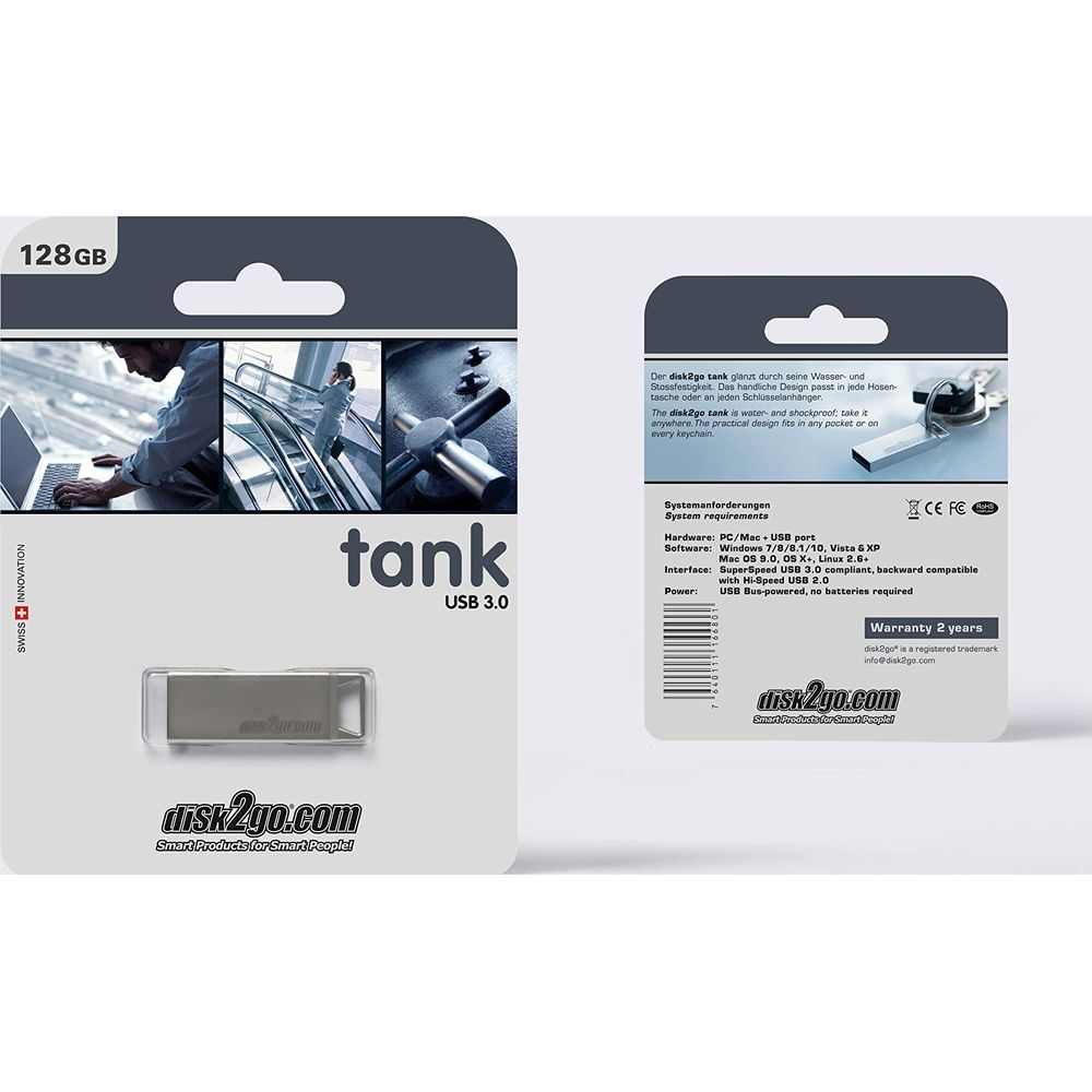 Clé USB 3.0 Tank 128Go avec description et exigences système.
