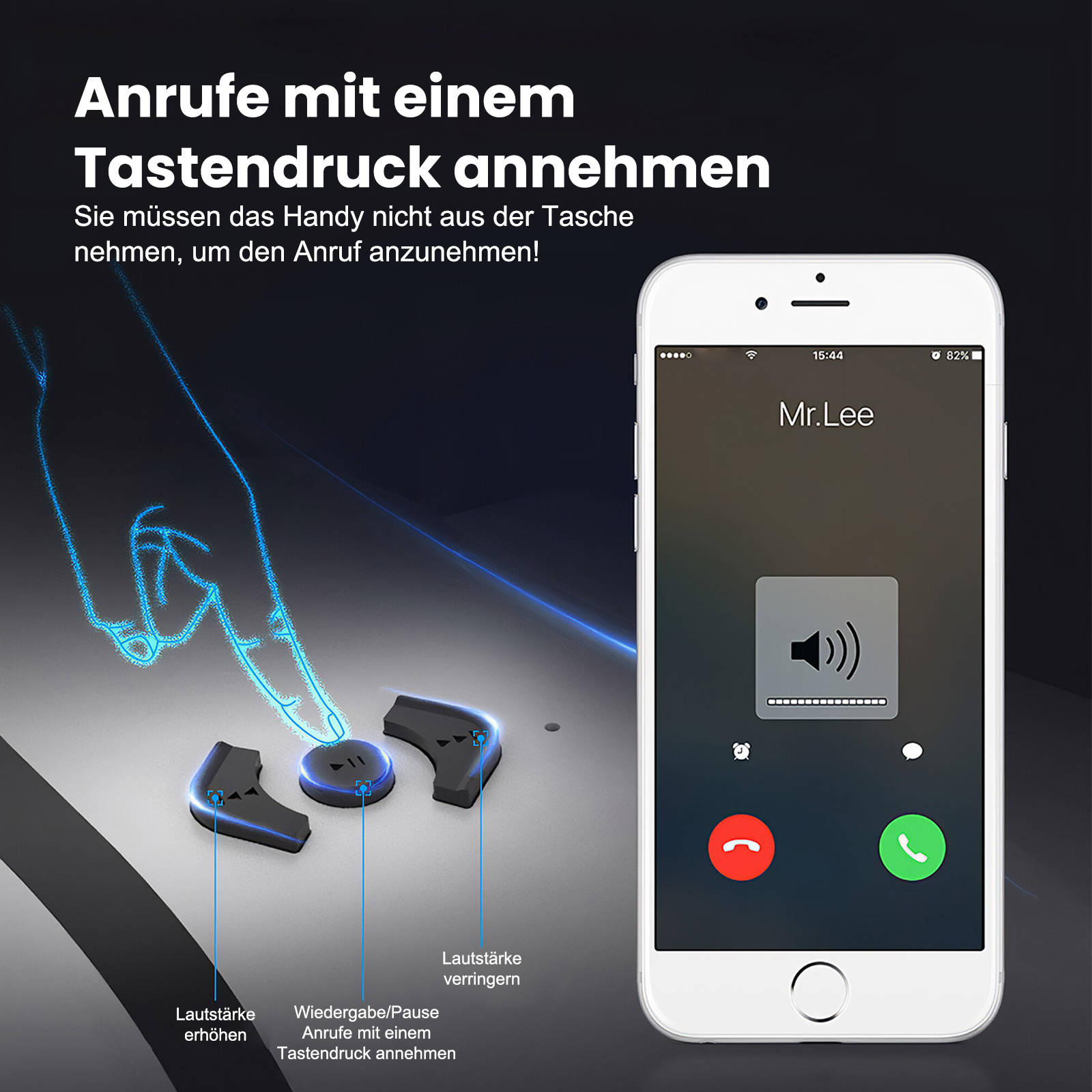 Eingehender Anruf auf einem Smartphone, gesteuert durch separate Tasten.