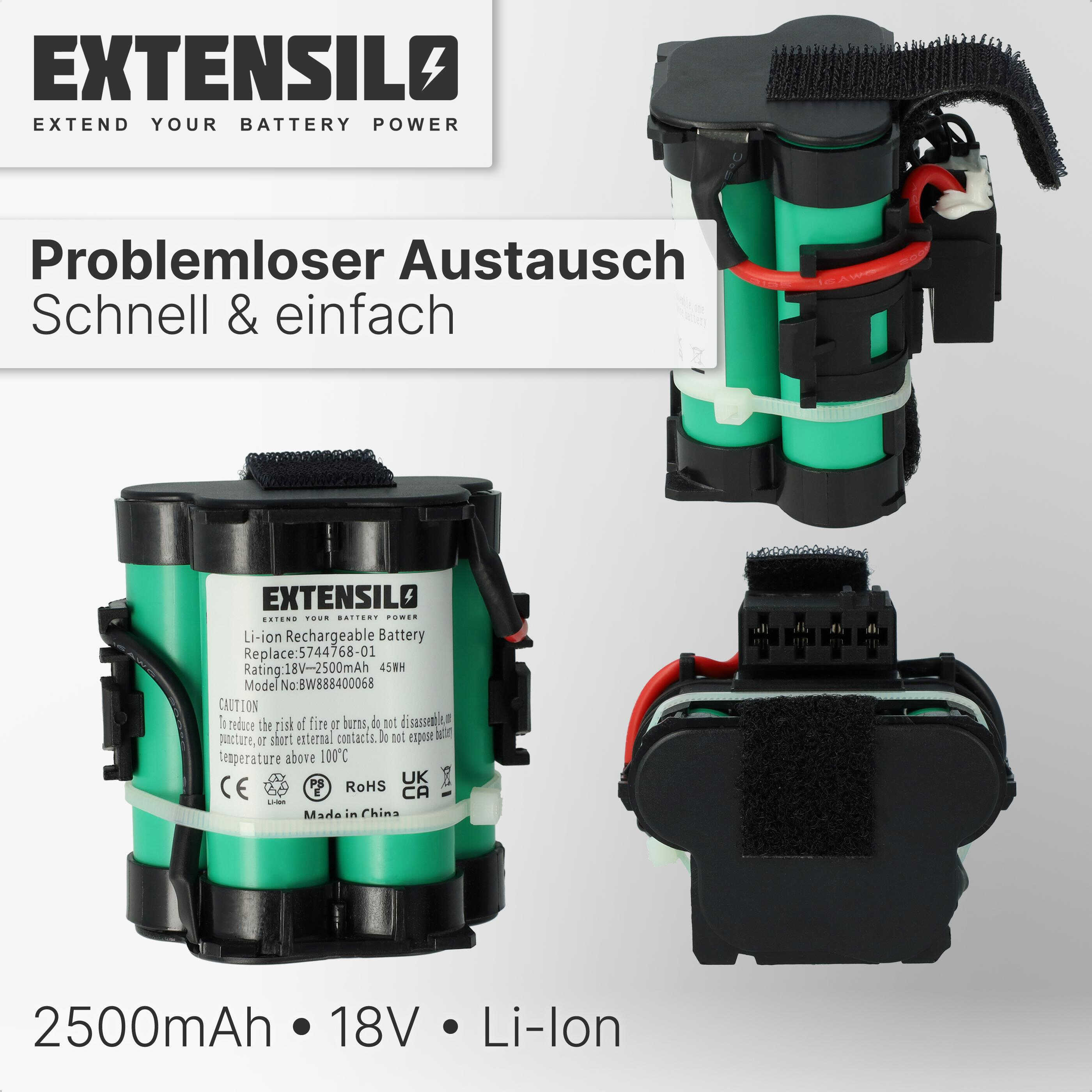 Zwei Akkupacks mit grünen Zellen und schwarzen Anschlüssen auf weißem Hintergrund.