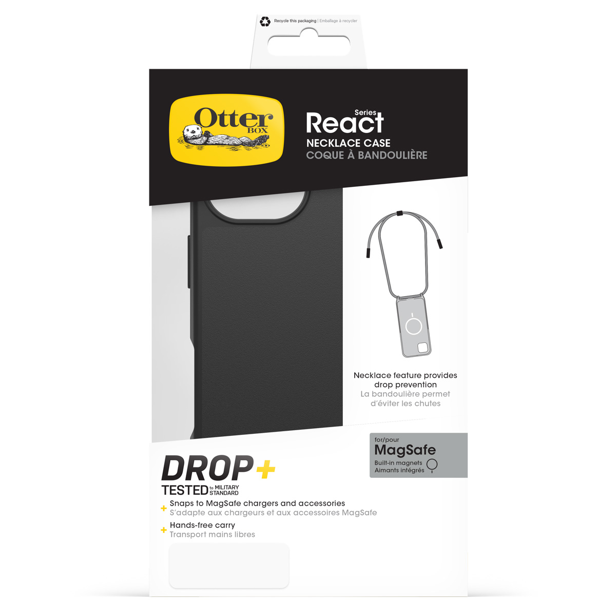 Custodia OtterBox React con laccetto, MagSafe, testata contro le cadute.