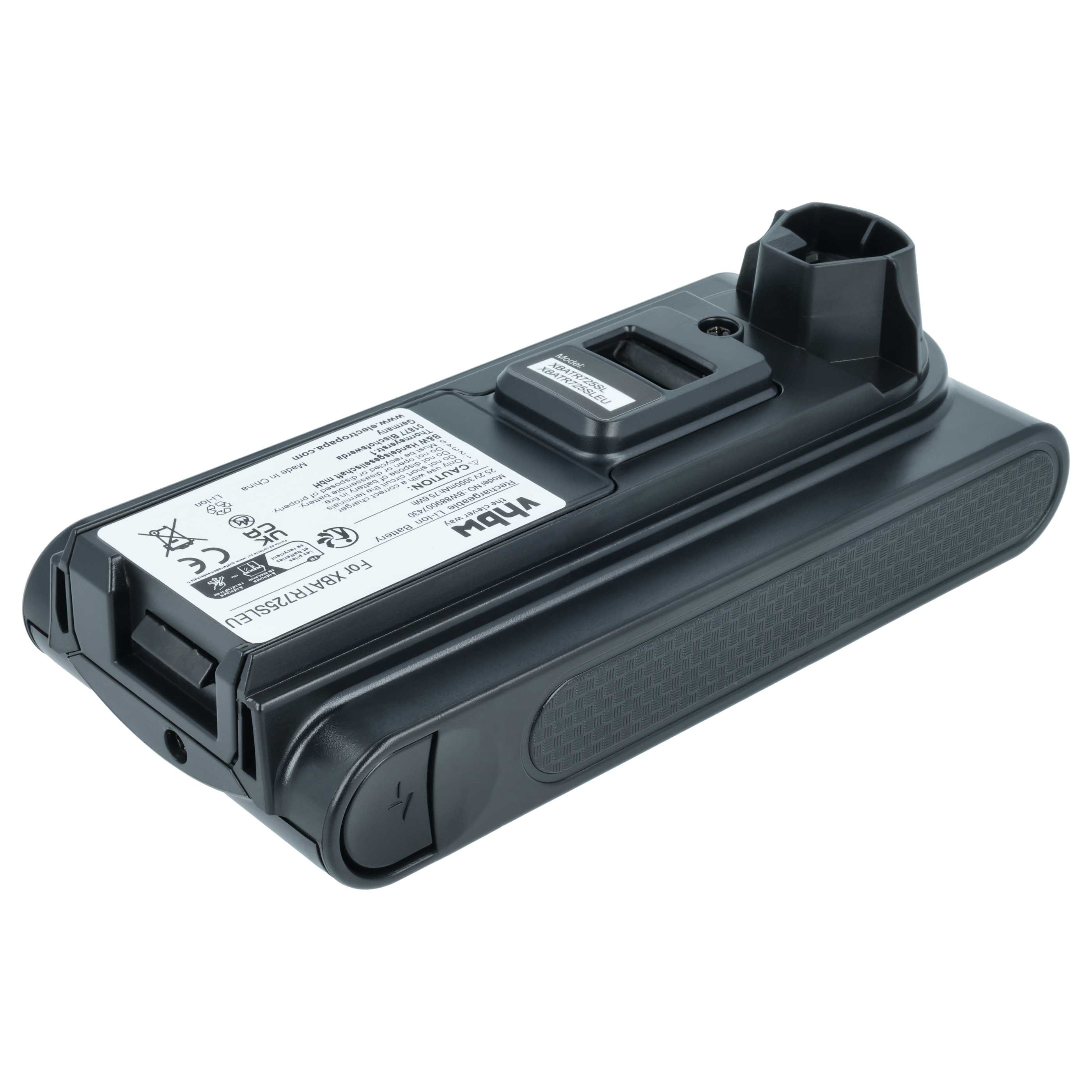Schwarzer Li-Ion Akku für VHBW, Modell XBATR725SL/XBATR725SLEU.