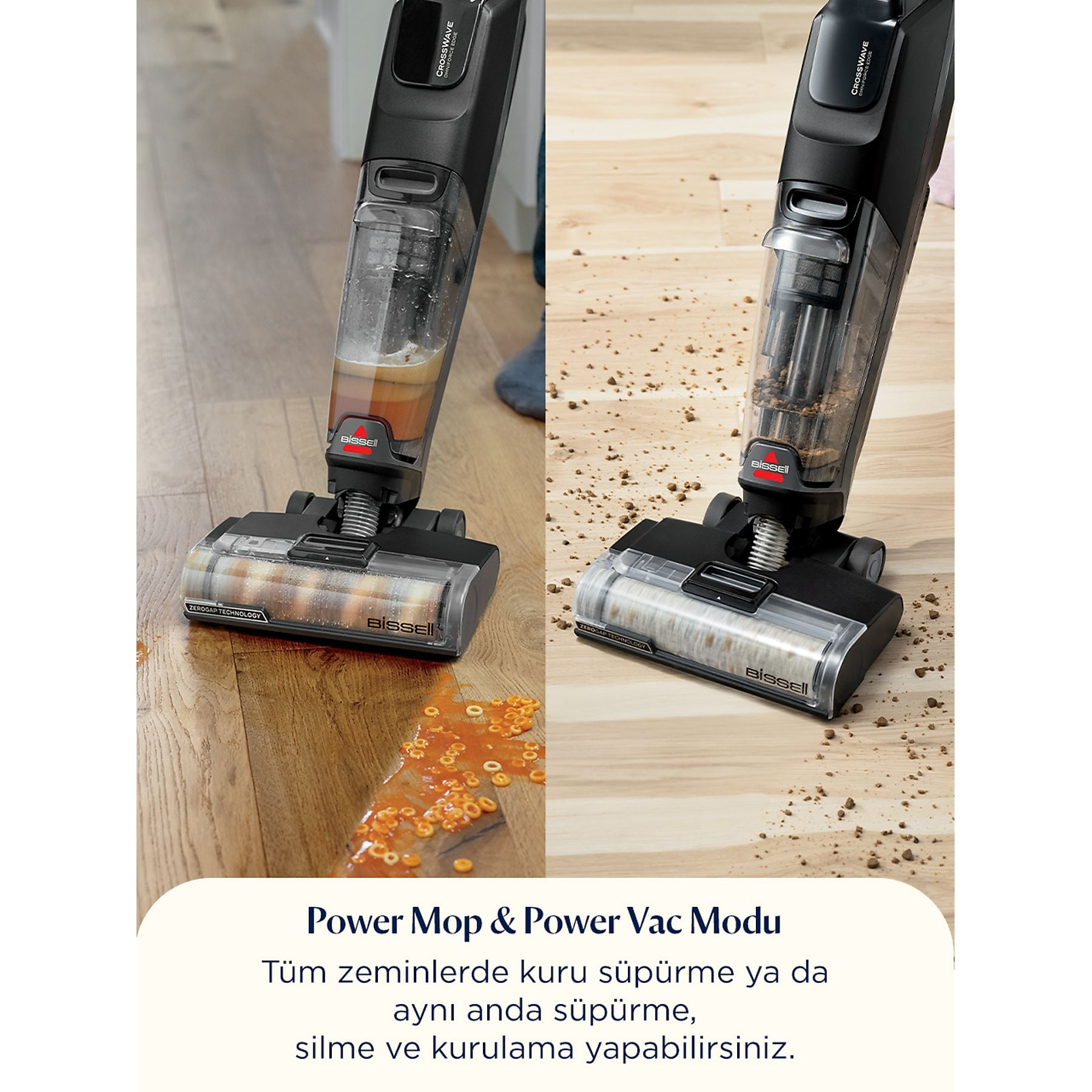 Czarny odkurzacz do podłóg odkurza mokre i suche zabrudzenia na drewnianych podłogach.