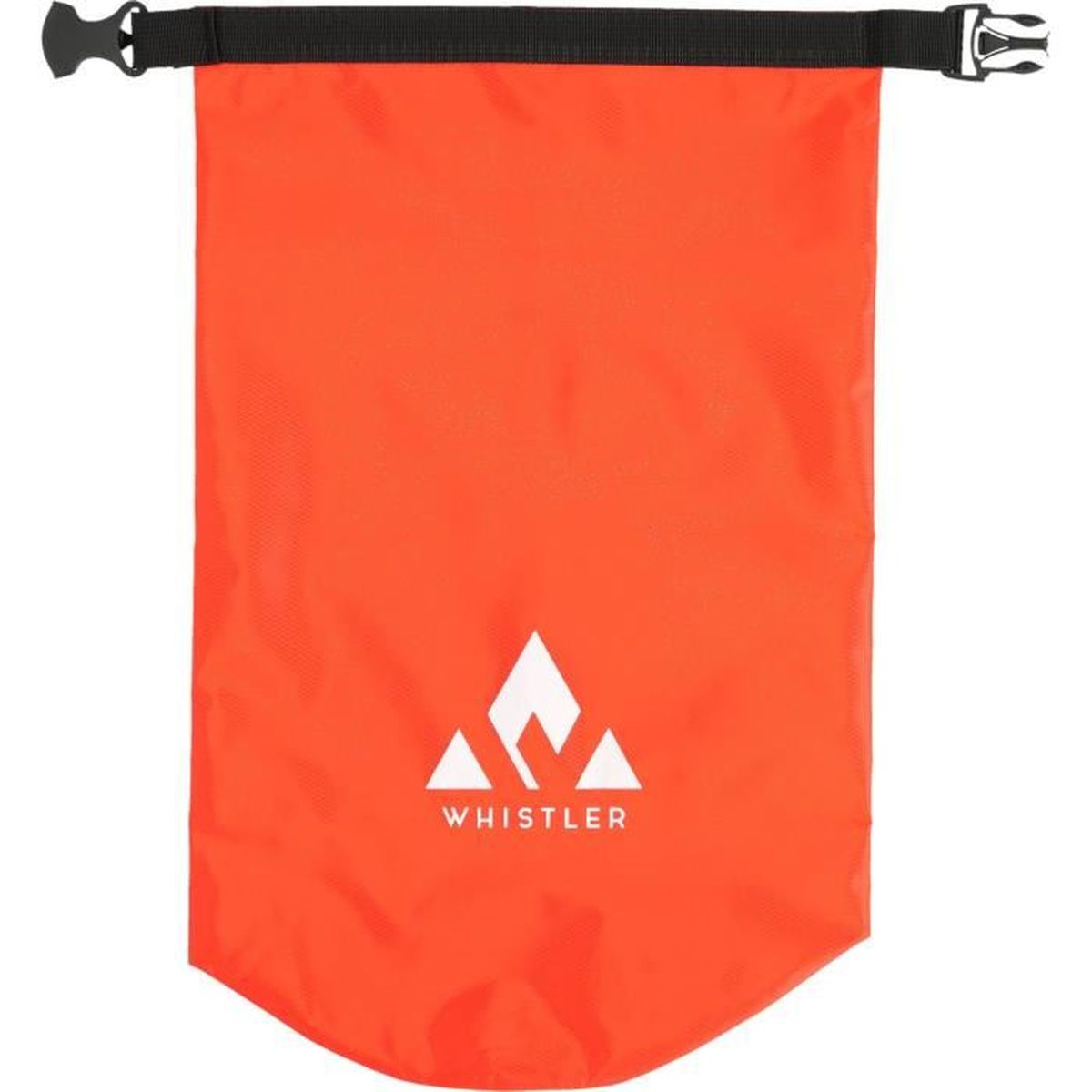 Orange Wasserdichter Beutel mit weißem Logo und schwarzem Verschluss.