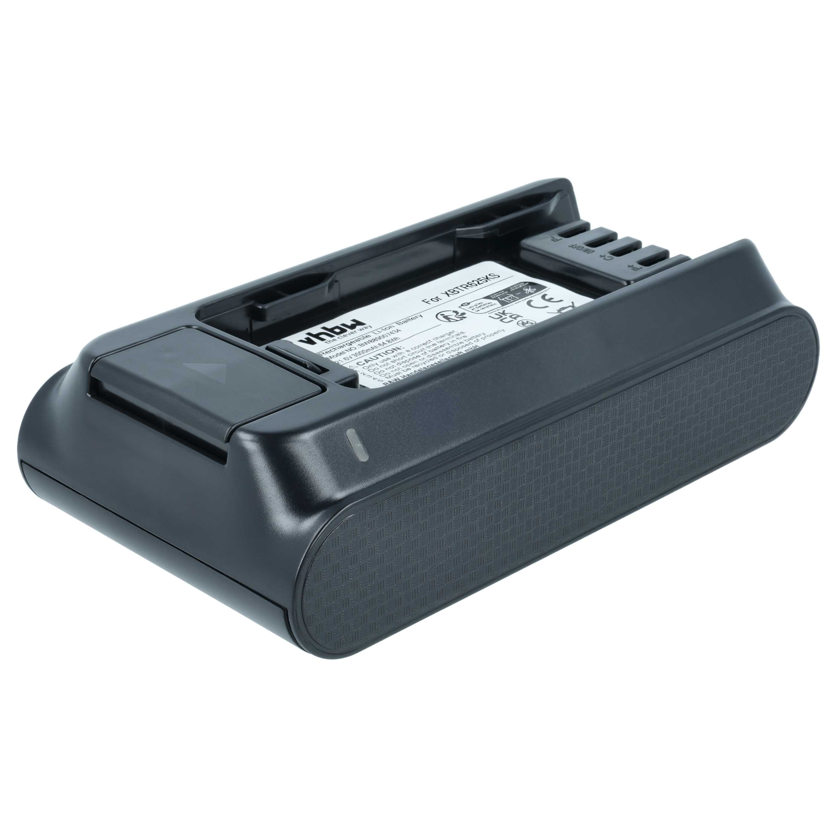 Schwarzer Lithium-Ionen-Akku für XBTR625KS mit Ladeanzeige und Text.