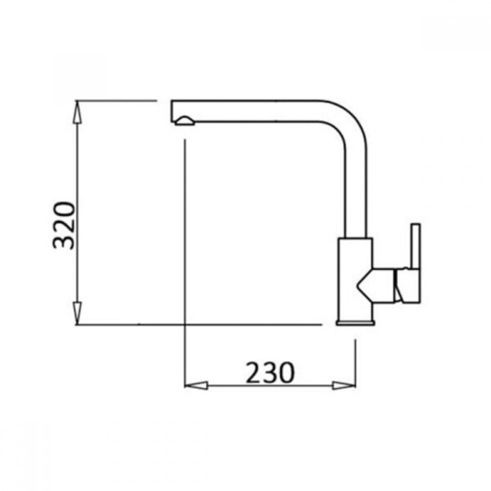 Disegno tecnico di un rubinetto con dimensioni altezza 320 mm e larghezza 230 mm.