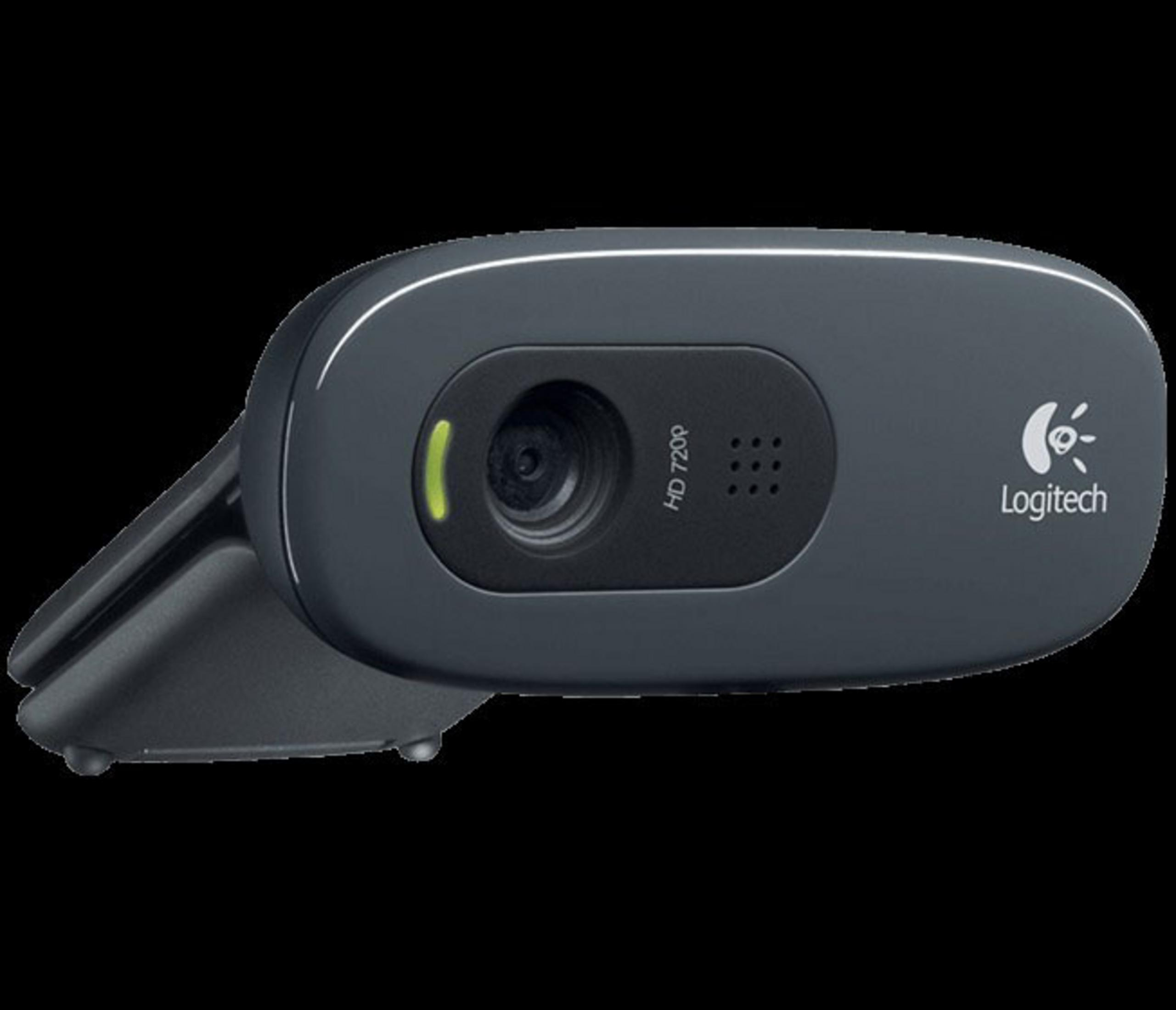 Eine graue Logitech-Webcam mit HD 720p-Aufdruck und Logitech-Logo.