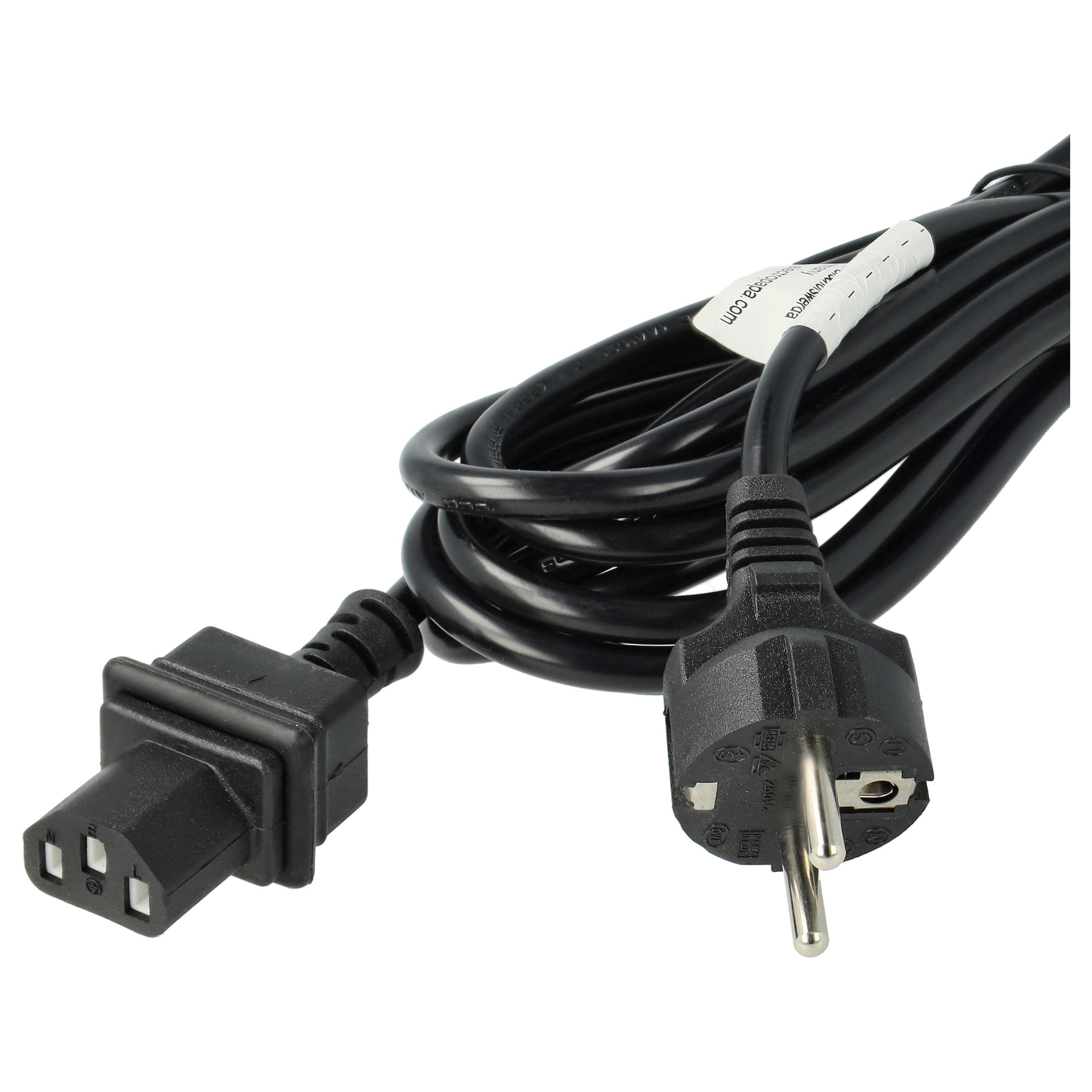 Schwarzes Stromkabel mit einem C13-Stecker und einem Schuko-Stecker.