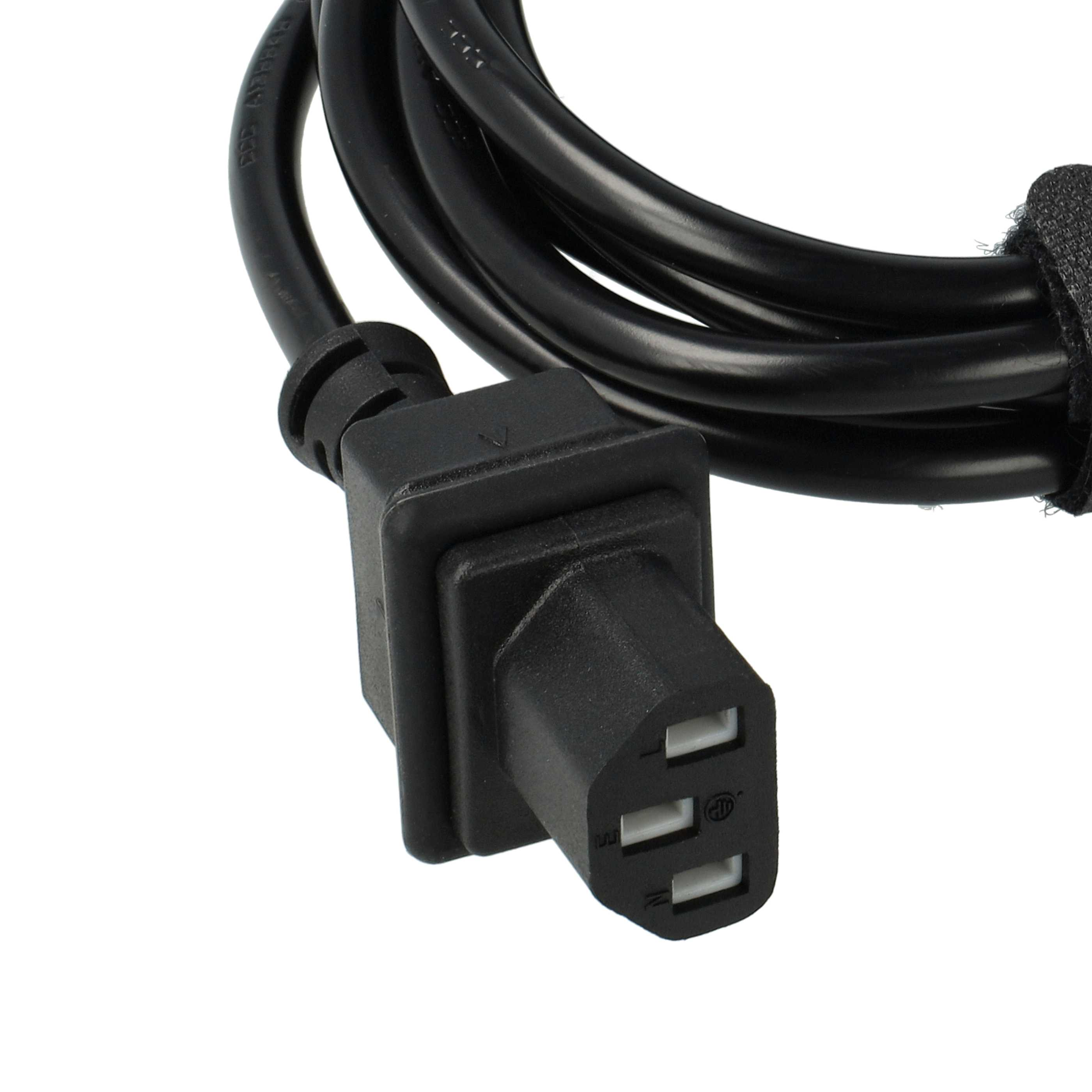 Ein schwarzes Netzkabel mit einem C13-Stecker und gewickeltem Kabel.