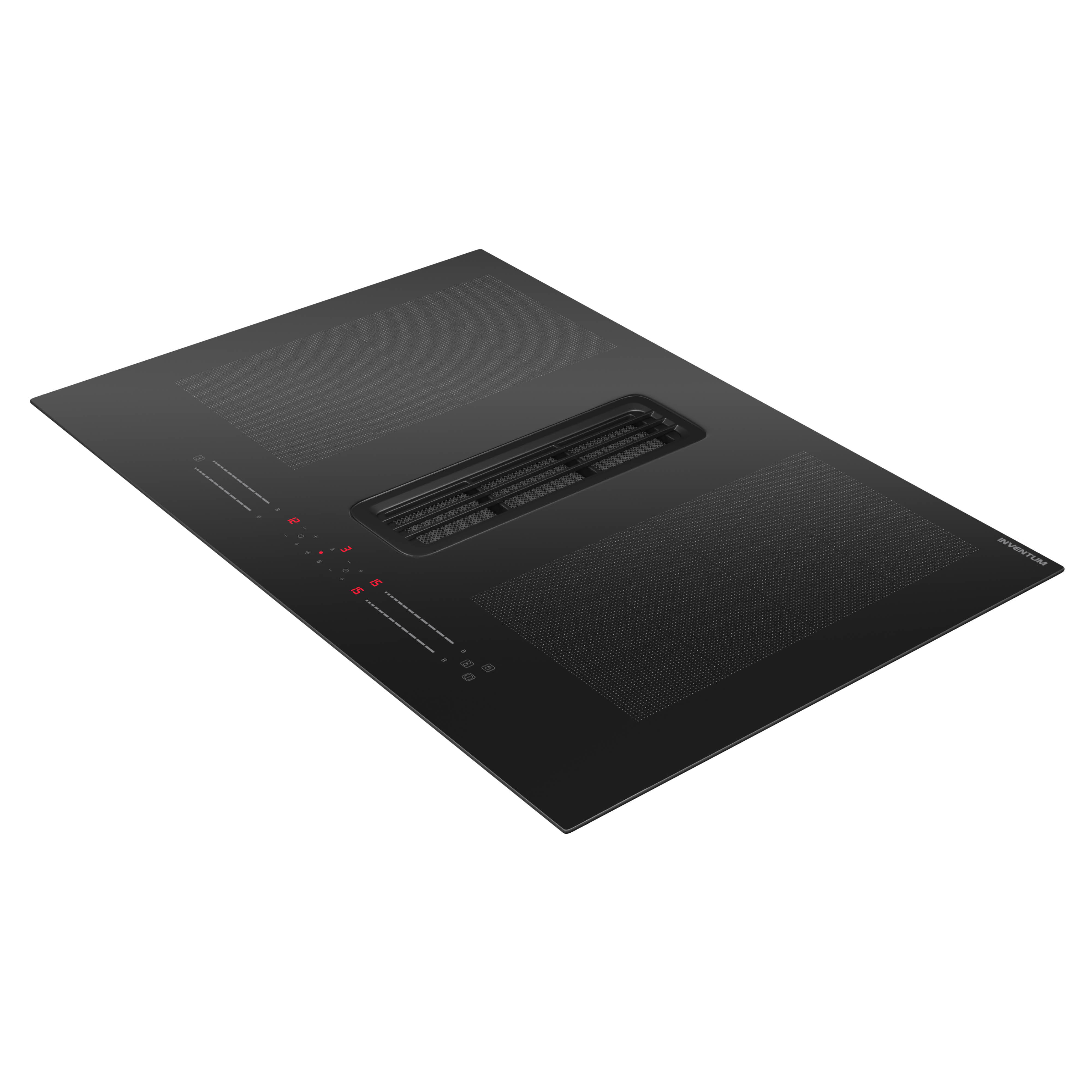 Black induction hob with integrated ventilation and touch controls.
