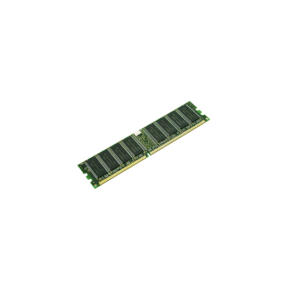Un singolo modulo RAM verde con chip neri e contatti dorati.