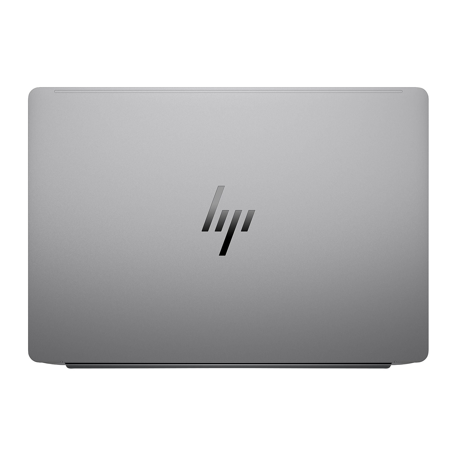 Laptop argentato chiuso con logo HP sul coperchio.