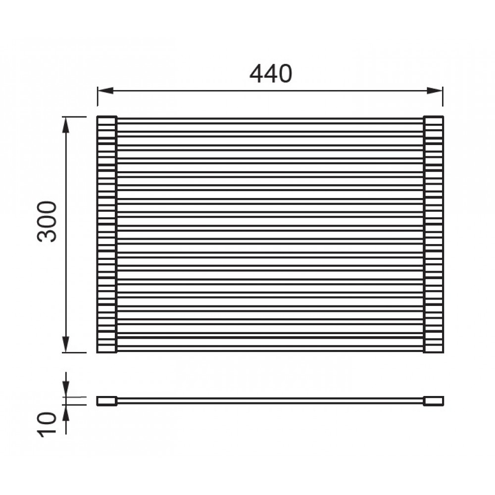 Disegno tecnico di un radiatore di dimensioni 440x300 mm.