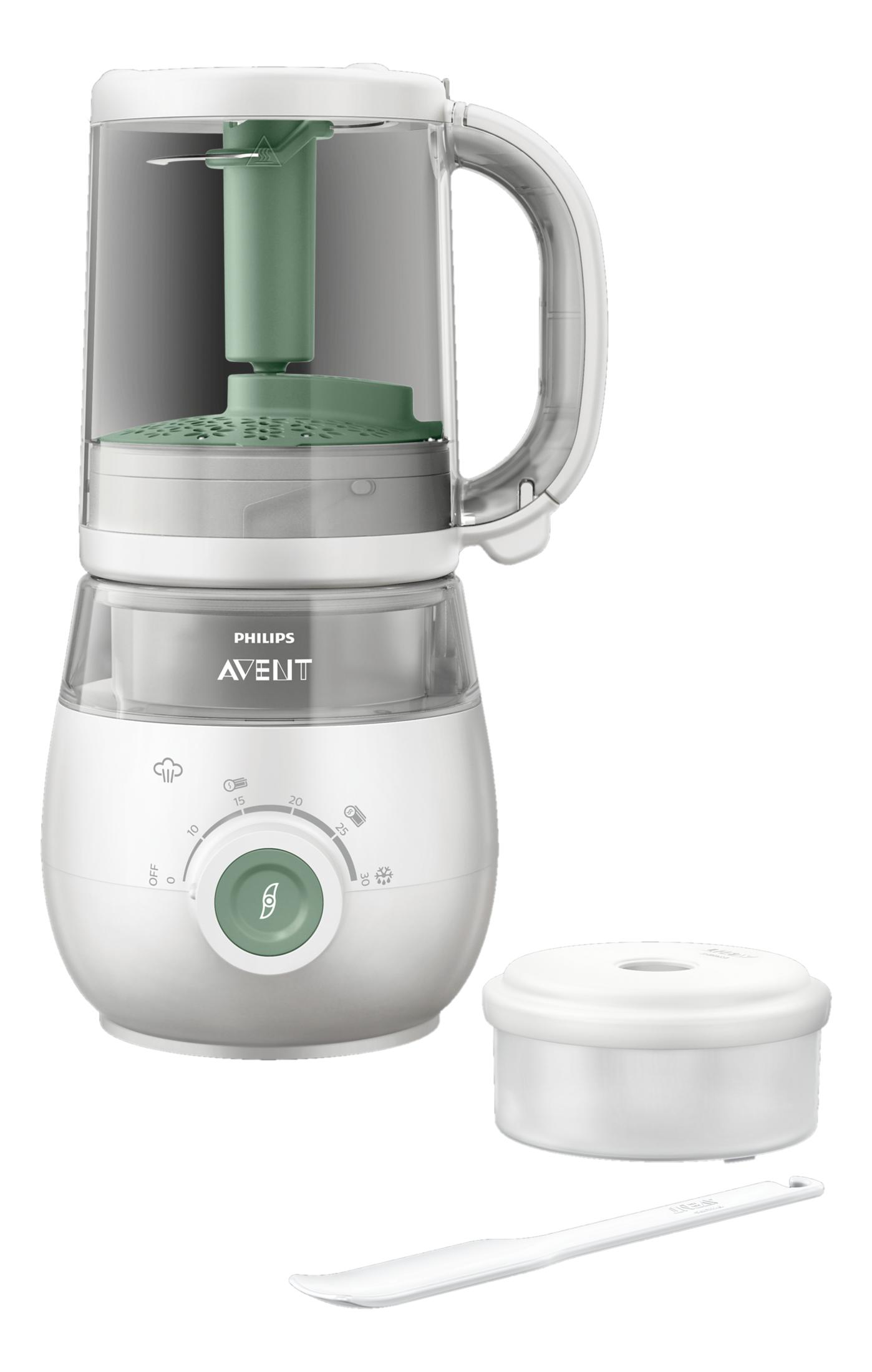 Robot per alimenti per bambini Philips Avent bianco con inserto verde.