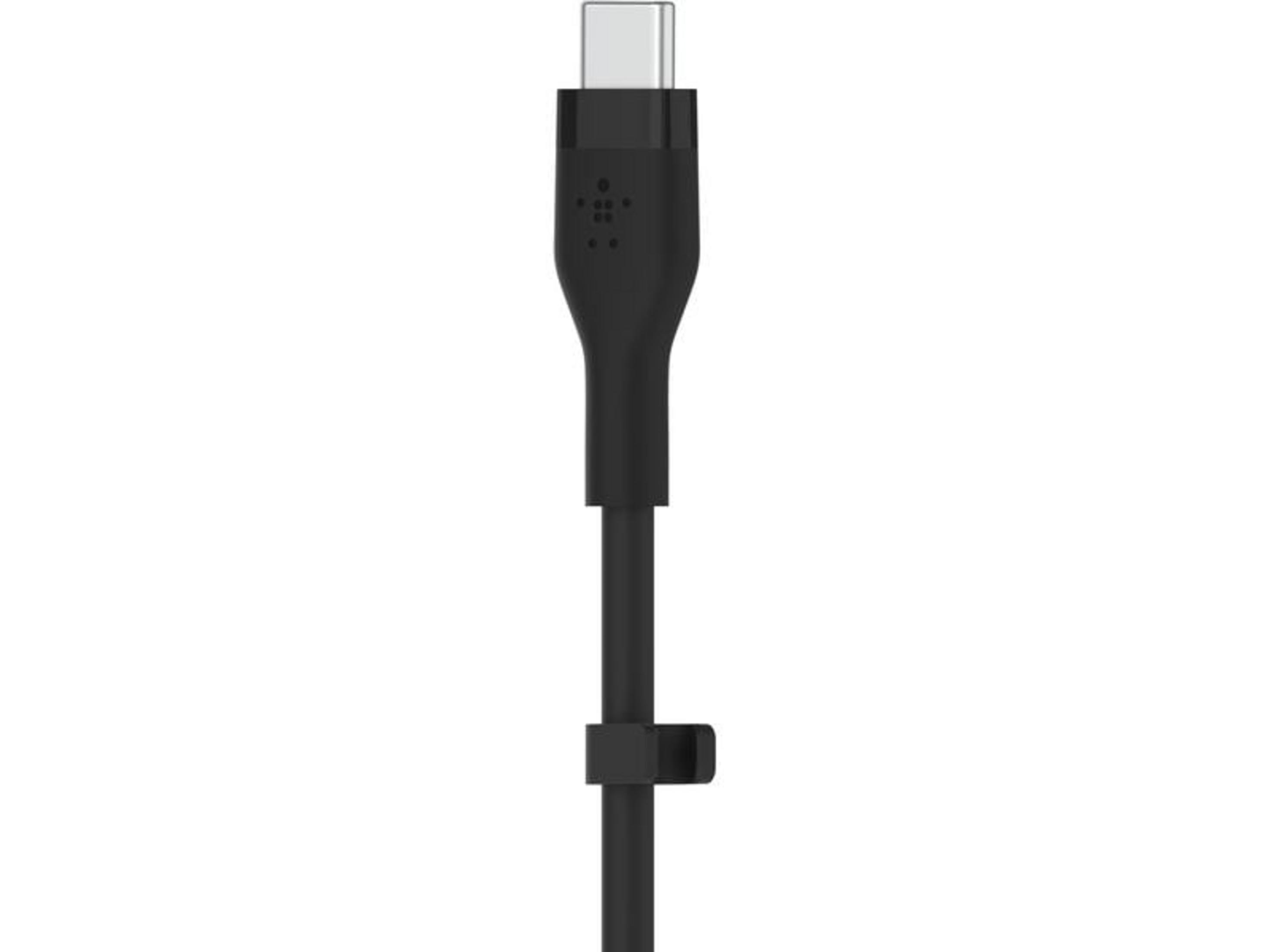 Czarny kabel USB-C z prostokątnym złączem i klipsem.