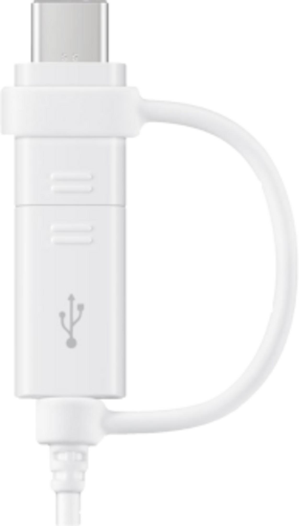 Un cavo USB-C bianco con un connettore USB-A e un connettore USB-C.
