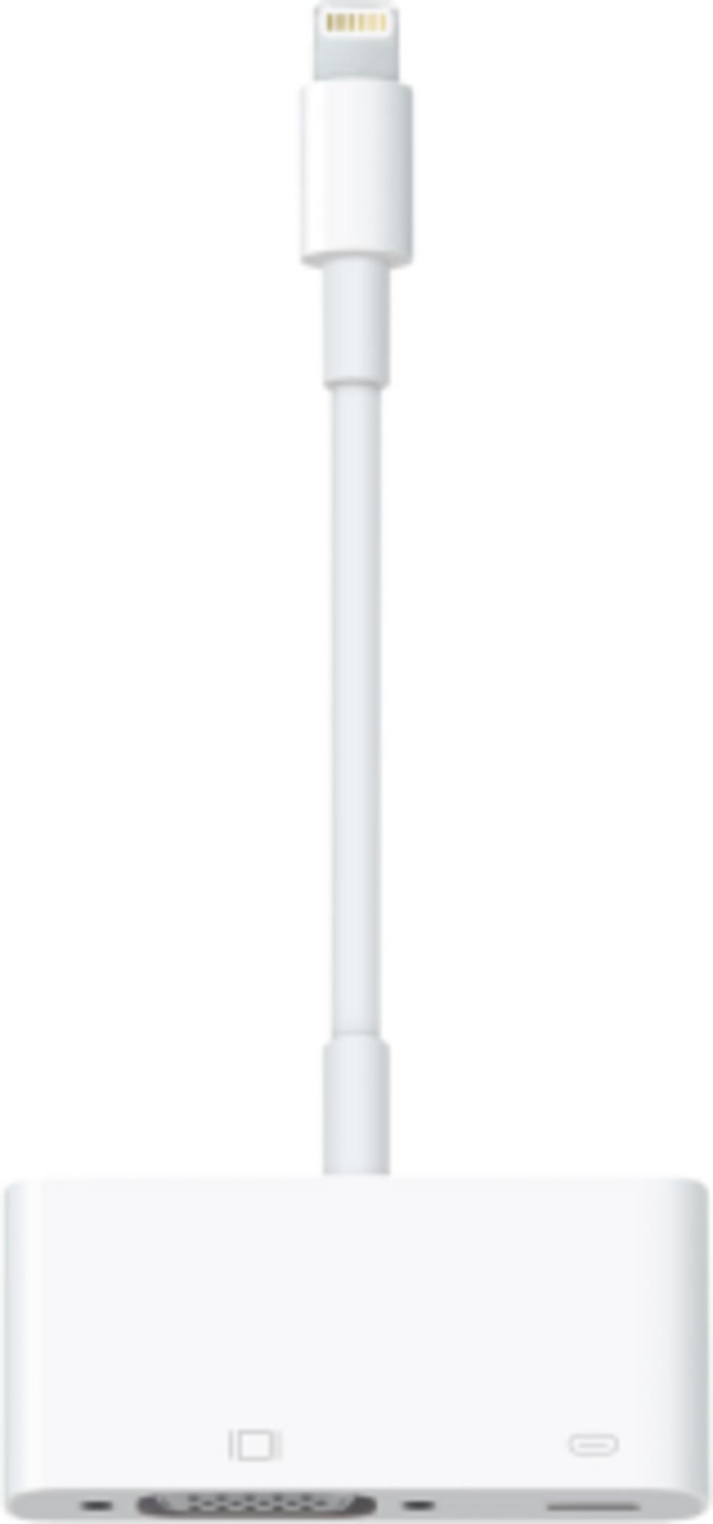 Ein weißer Lightning-Adapter mit VGA- und USB-Anschluss.