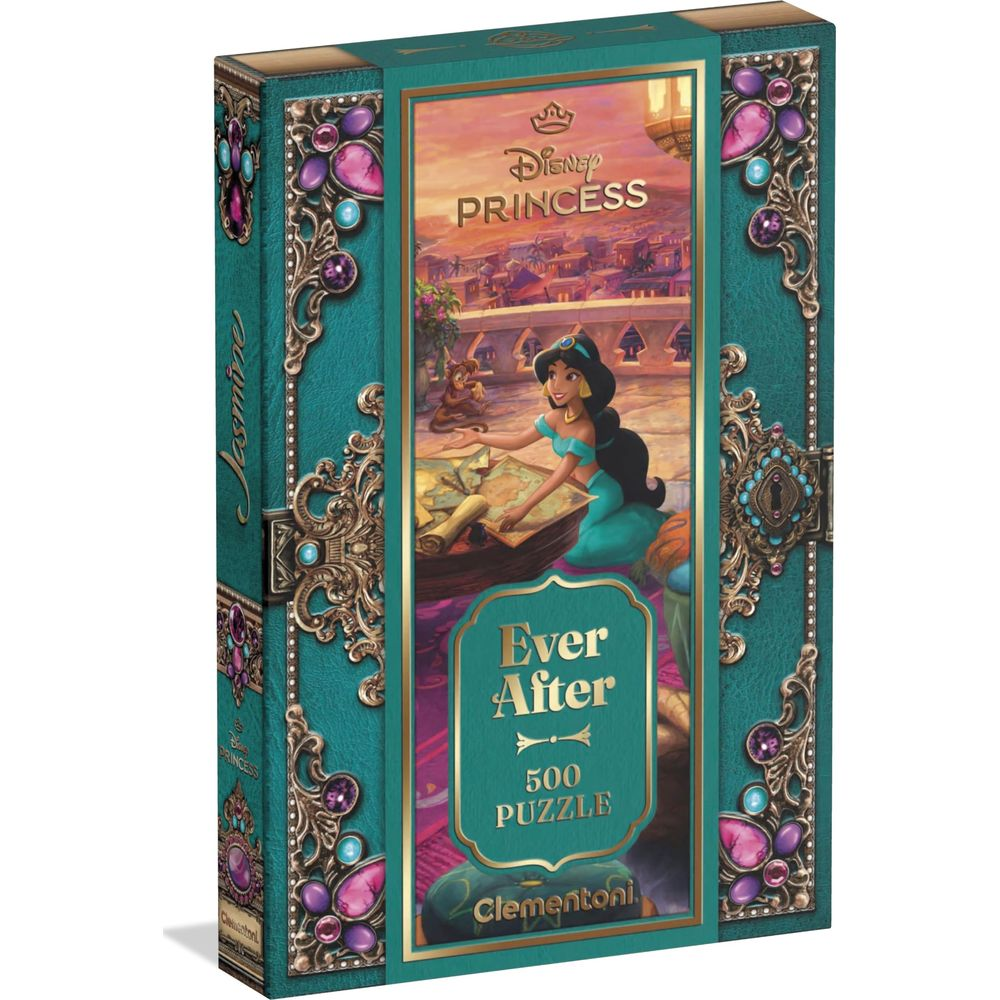 Pudełko z puzzlami Disney Princess Jasmine 500 elementów z ozdobnymi detalami.