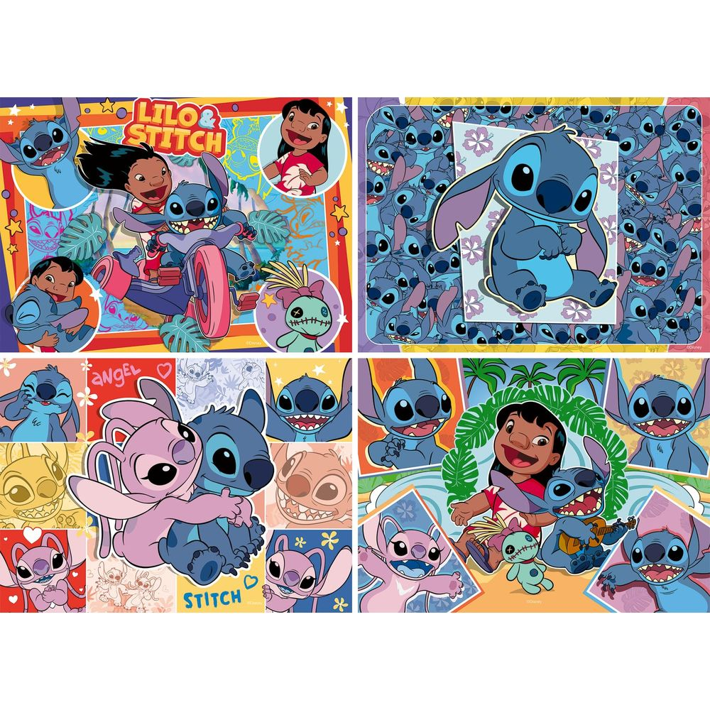 Kolaż scen z Lilo & Stitch przedstawiający Stitcha, Lilo i Anioła w różnych pozach.